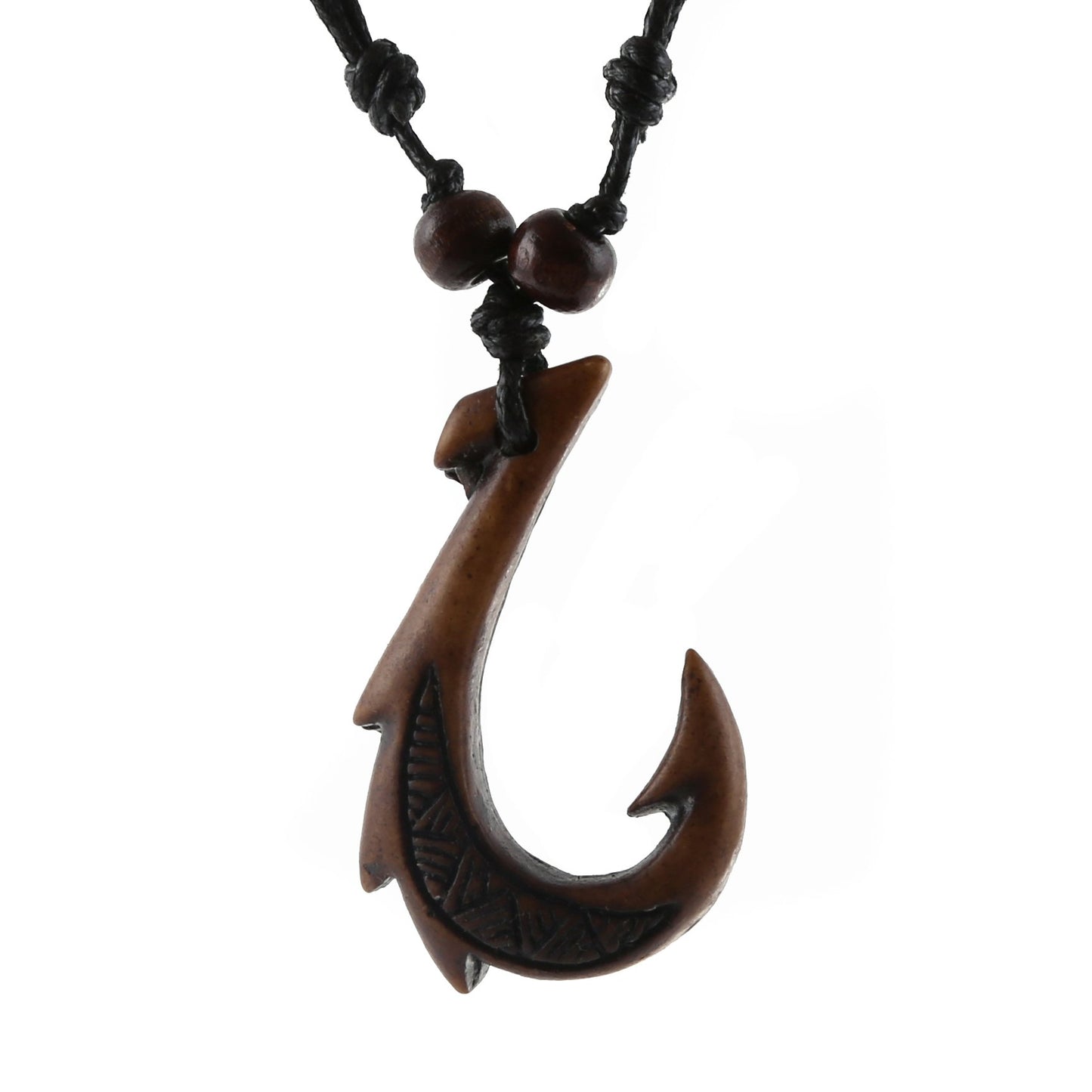HZMAN Hawaiian Fish Hook Pendant Hemp Cord Chain - Maori Tribal Necklace