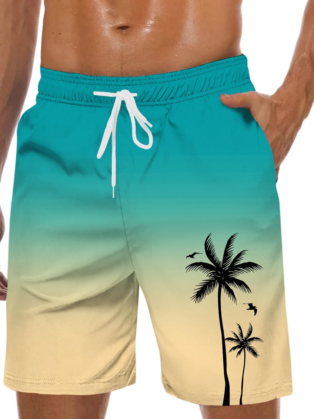Lzzidou Men's Swim Trunks Mesh Lining Board Shorts Hawaiian Bathing Suit
