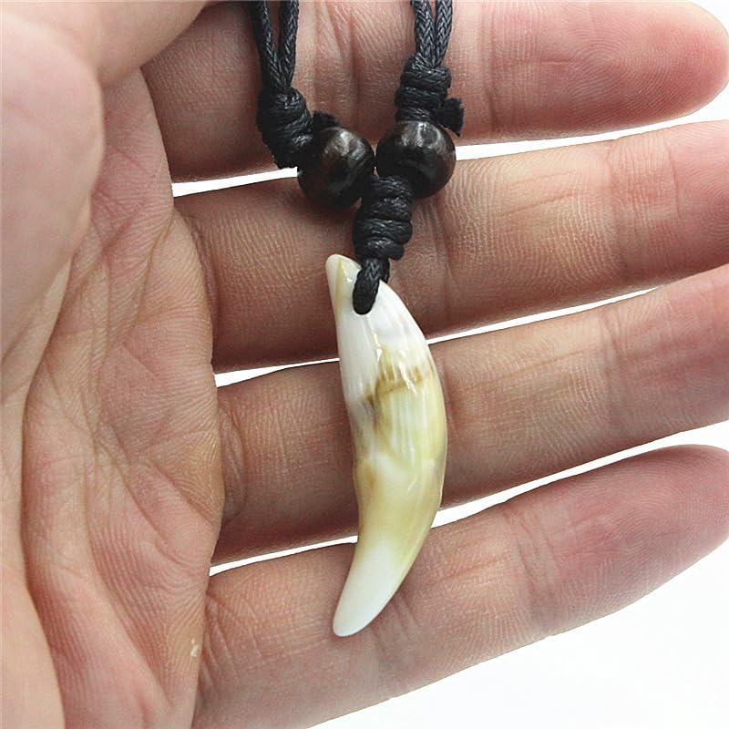 2PCS Hawaiian Protection Amulet Lucky Pendant Necklace Vintage Tiki Fish Hook Turtles Tortoise Shark Wolf Tooth Caved Satue Adjustable Rope Chain Necklaces for Men Women - Hawaiian Flair