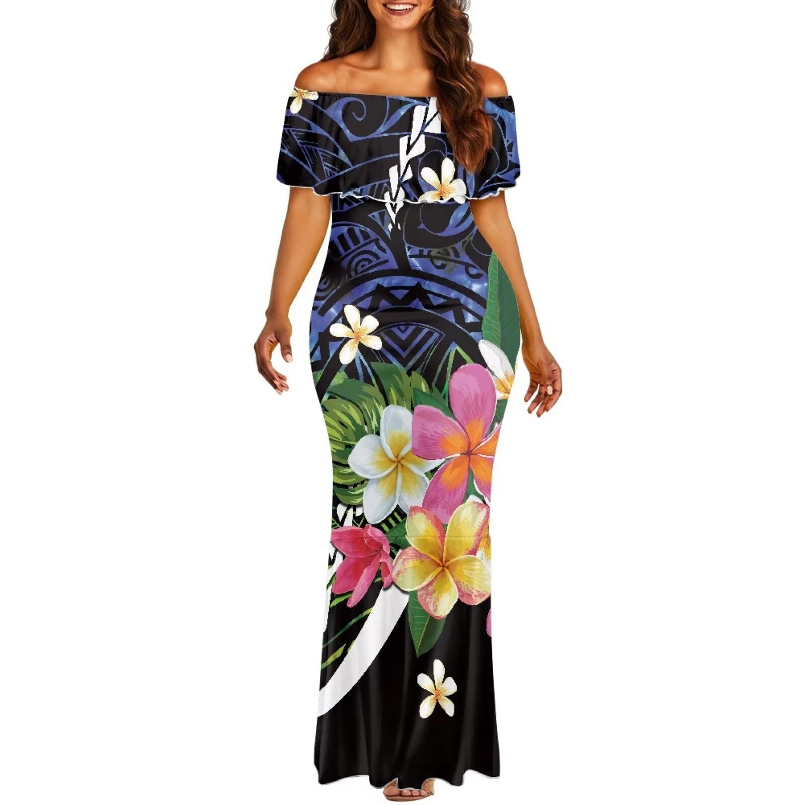 Polynesian Dresses for Women Off Shoulder Maxi Dress Puletasi Samoan Dresses S-7XL - Hawaiian Flair