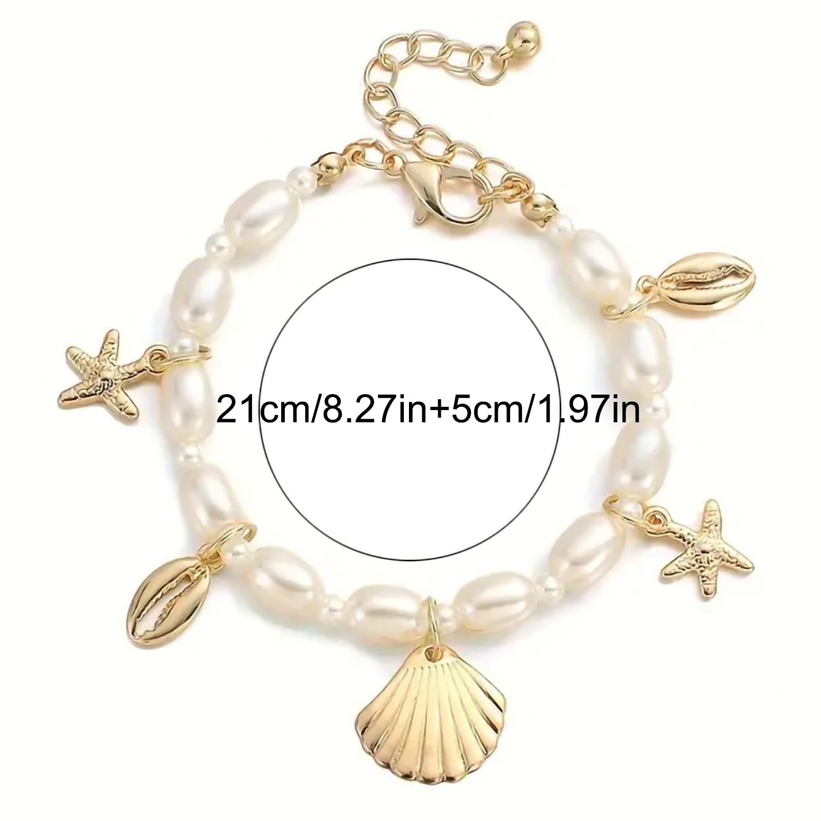 Shell Ankle Bracelet Set for Women, 14K Gold Boho Bead Adjustable Anklet, Hawaiian Beach Seashell Pearl Heart Starfish Conch Foot Jewelry Gifts - Hawaiian Flair