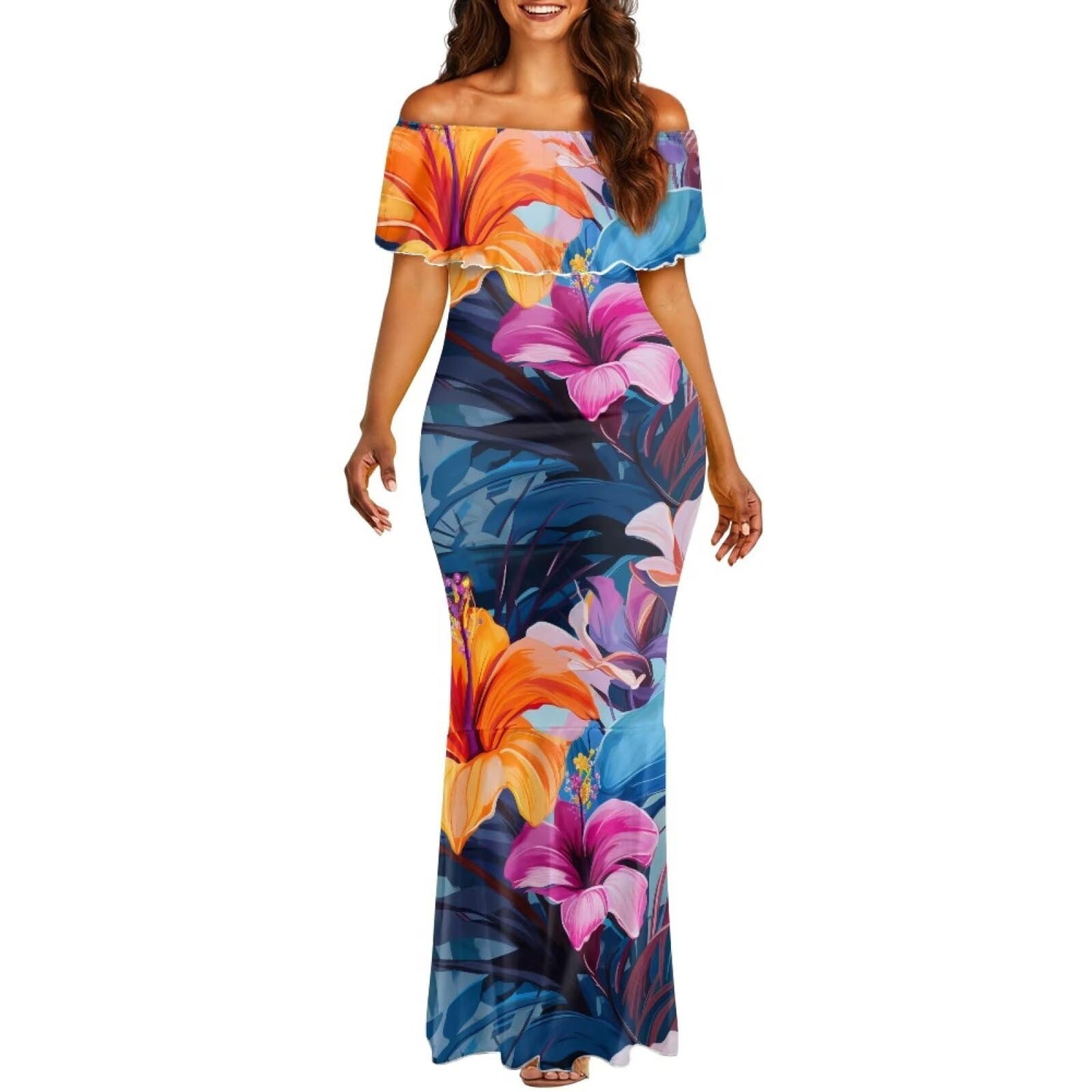 Polynesian Dresses for Women Off Shoulder Maxi Dress Puletasi Samoan Dresses S-7XL - Hawaiian Flair