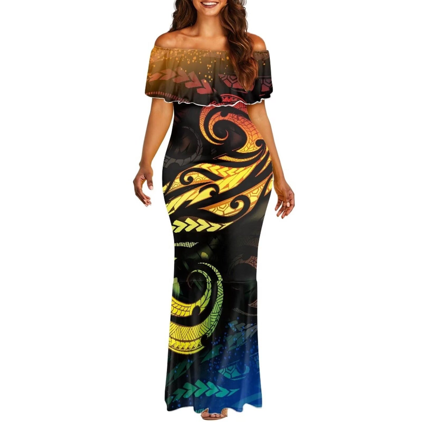 Polynesian Dresses for Women Off Shoulder Maxi Dress Puletasi Samoan Dresses S-7XL - Hawaiian Flair