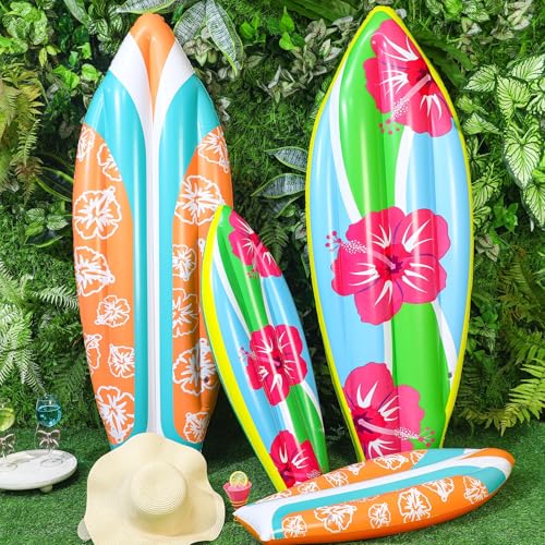 4 Pcs Inflatable Surf Board Inflatable Luau Party Decorations Blow up Surfboard Inflatable Pool Board - Hawaiian Flair