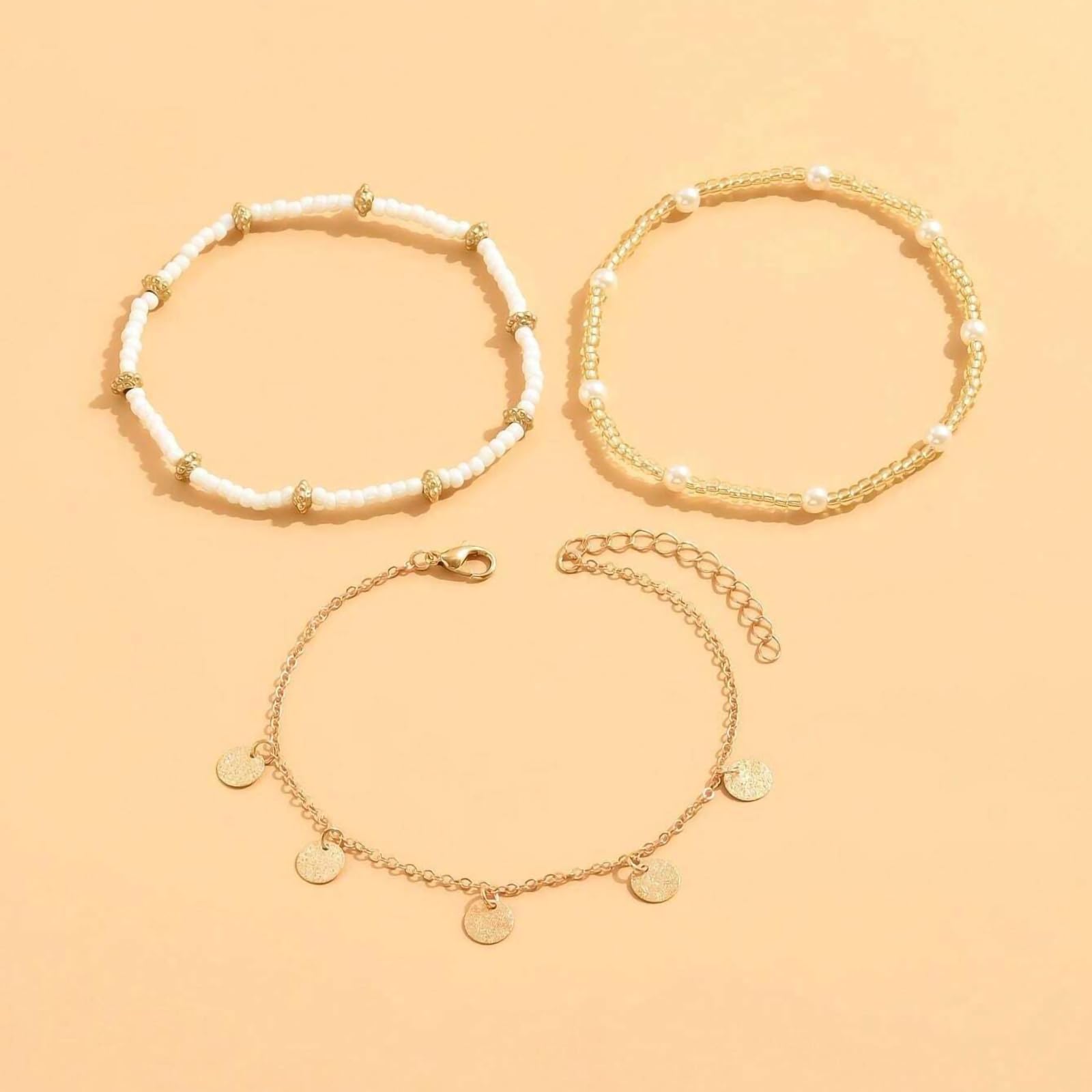 Shell Ankle Bracelet Set for Women, 14K Gold Boho Bead Adjustable Anklet, Hawaiian Beach Seashell Pearl Heart Starfish Conch Foot Jewelry Gifts - Hawaiian Flair