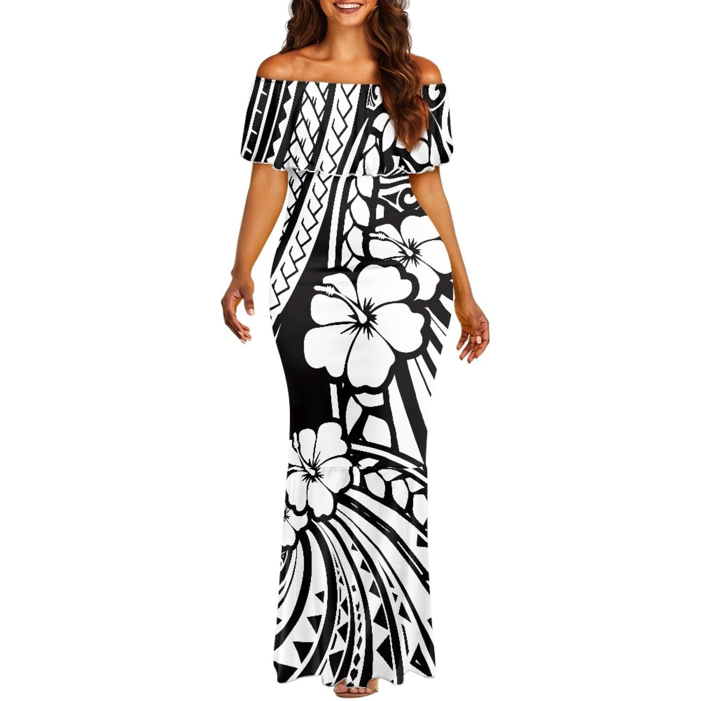 Polynesian Dresses for Women Off Shoulder Maxi Dress Puletasi Samoan Dresses S-7XL - Hawaiian Flair
