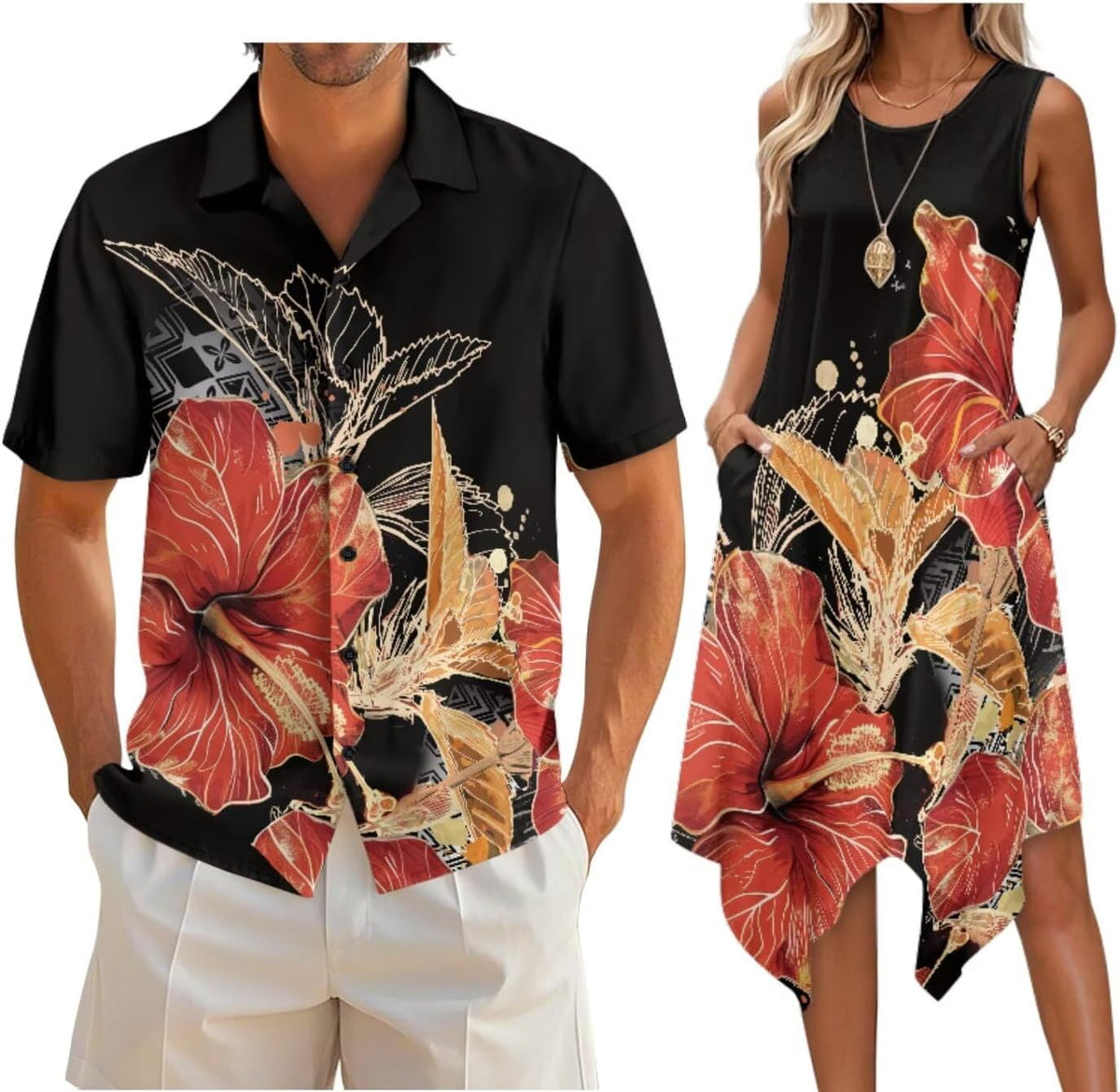 Couple Matching Outfit Hawaiian Men's Button Down Shirt Sleeveless Sundresses Dress Summer Dress for Women 2026
