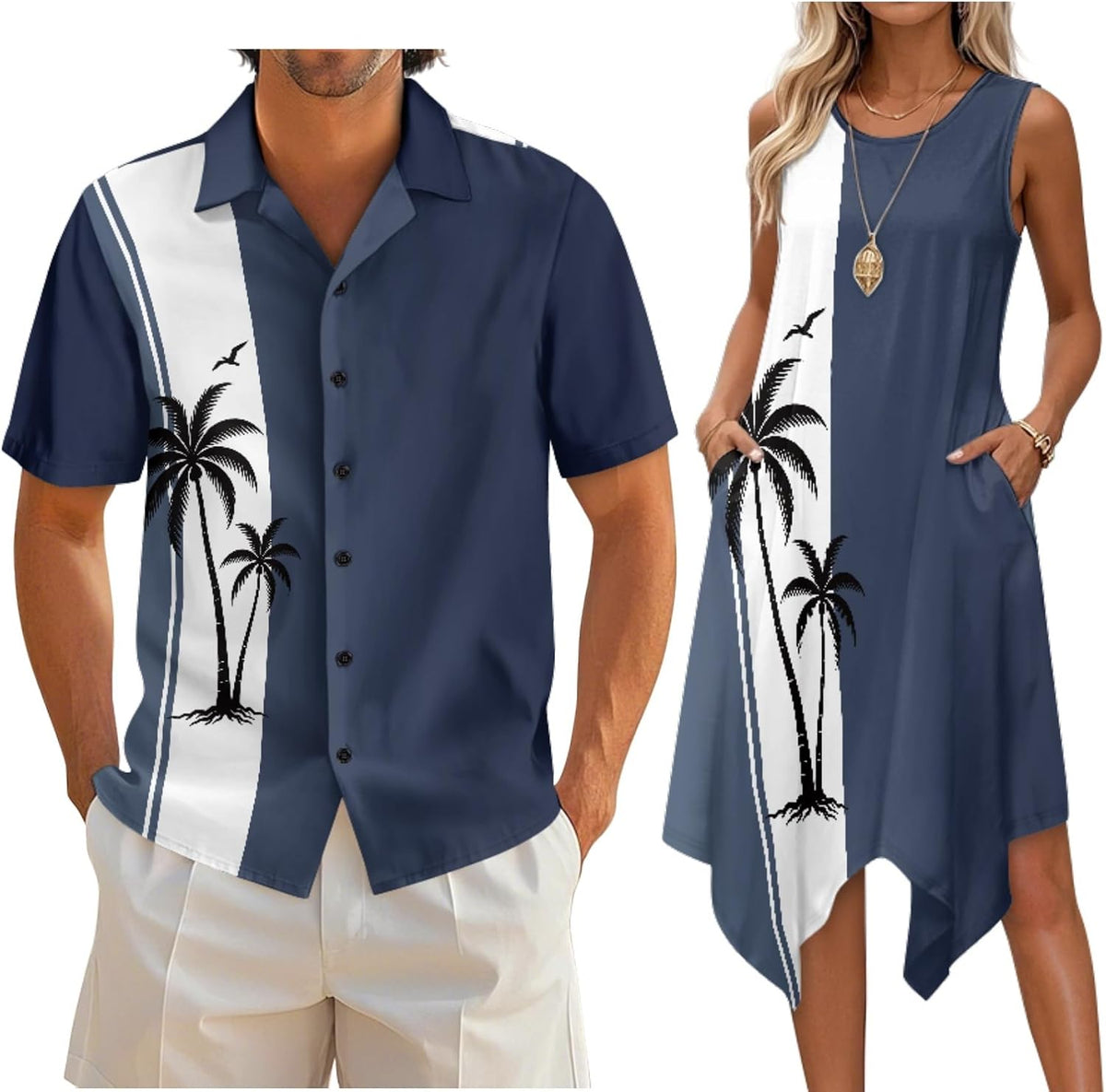 Couple Matching Outfit Hawaiian Men's Button Down Shirt Sleeveless Sundresses Dress Summer Dress for Women 2026