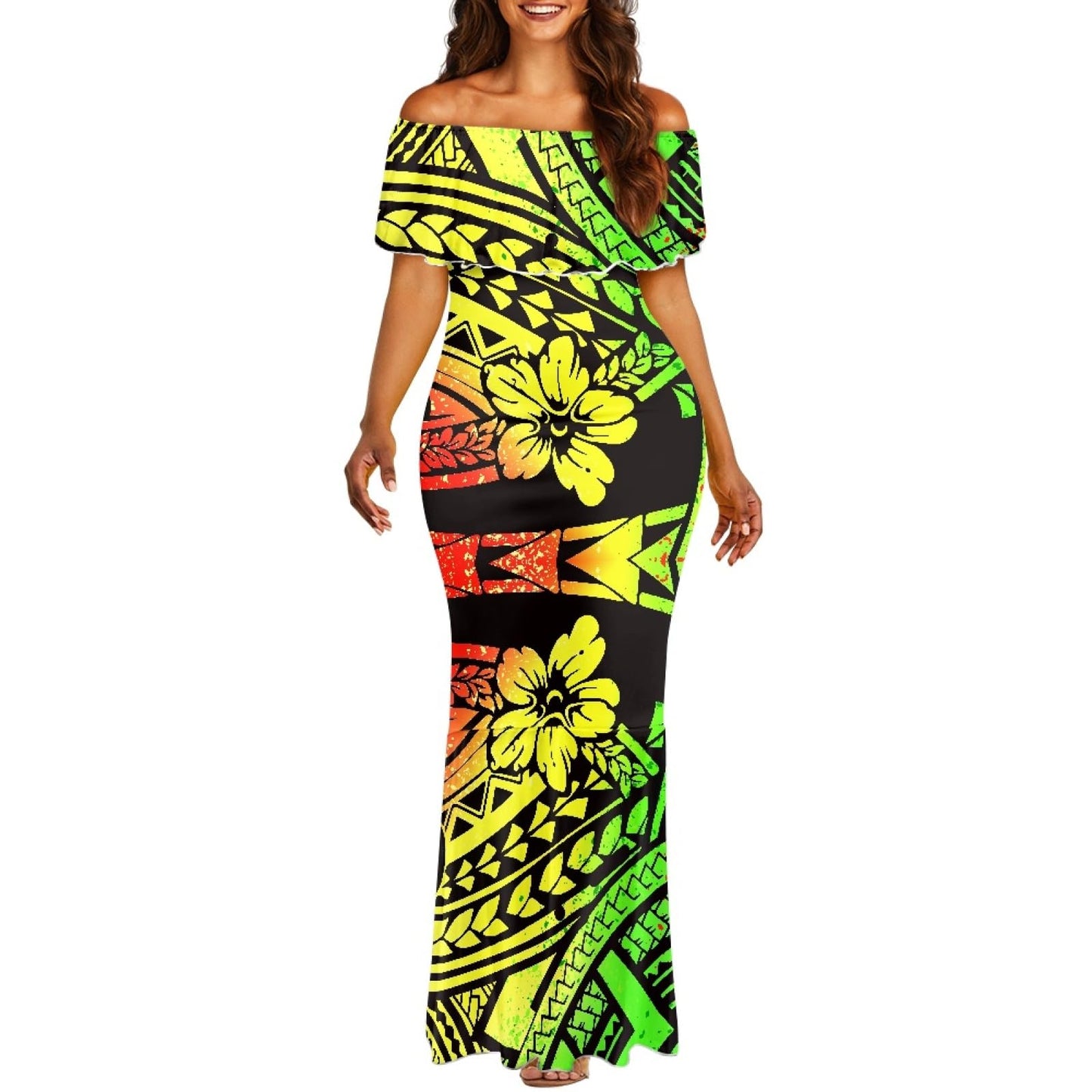 Polynesian Dresses for Women Off Shoulder Maxi Dress Puletasi Samoan Dresses S-7XL - Hawaiian Flair