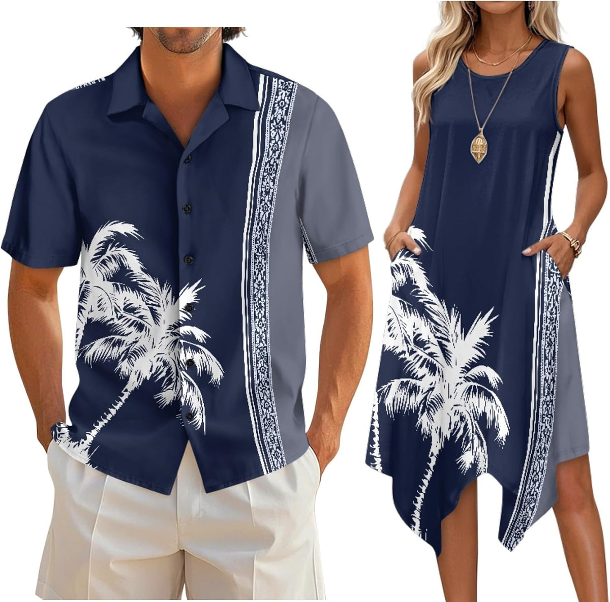 Couple Matching Outfit Hawaiian Men's Button Down Shirt Sleeveless Sundresses Dress Summer Dress for Women 2026