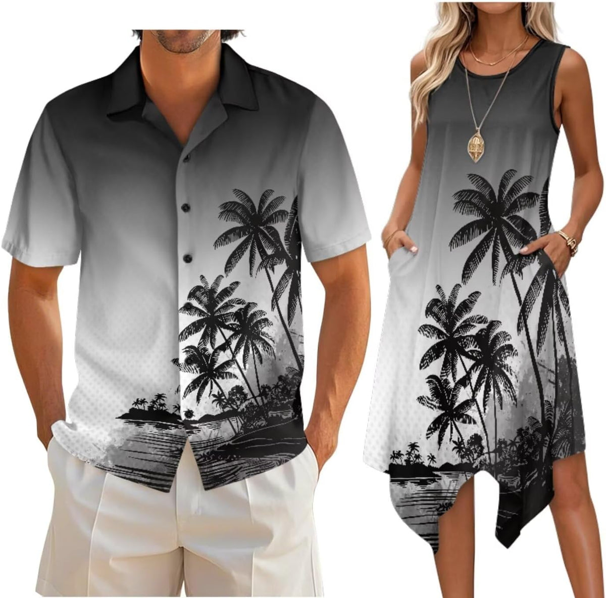 Couple Matching Outfit Hawaiian Men's Button Down Shirt Sleeveless Sundresses Dress Summer Dress for Women 2026