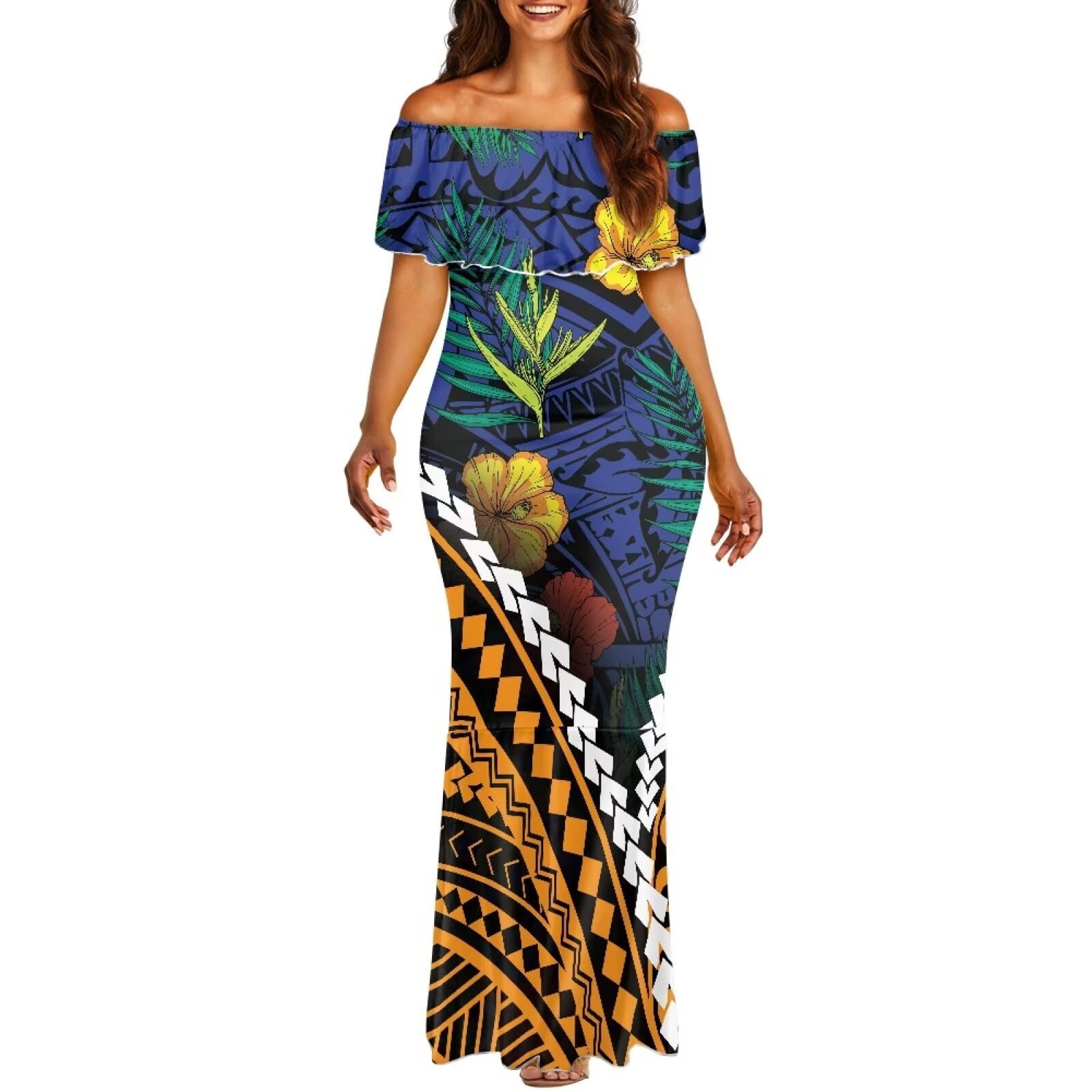 Polynesian Dresses for Women Off Shoulder Maxi Dress Puletasi Samoan Dresses S-7XL - Hawaiian Flair