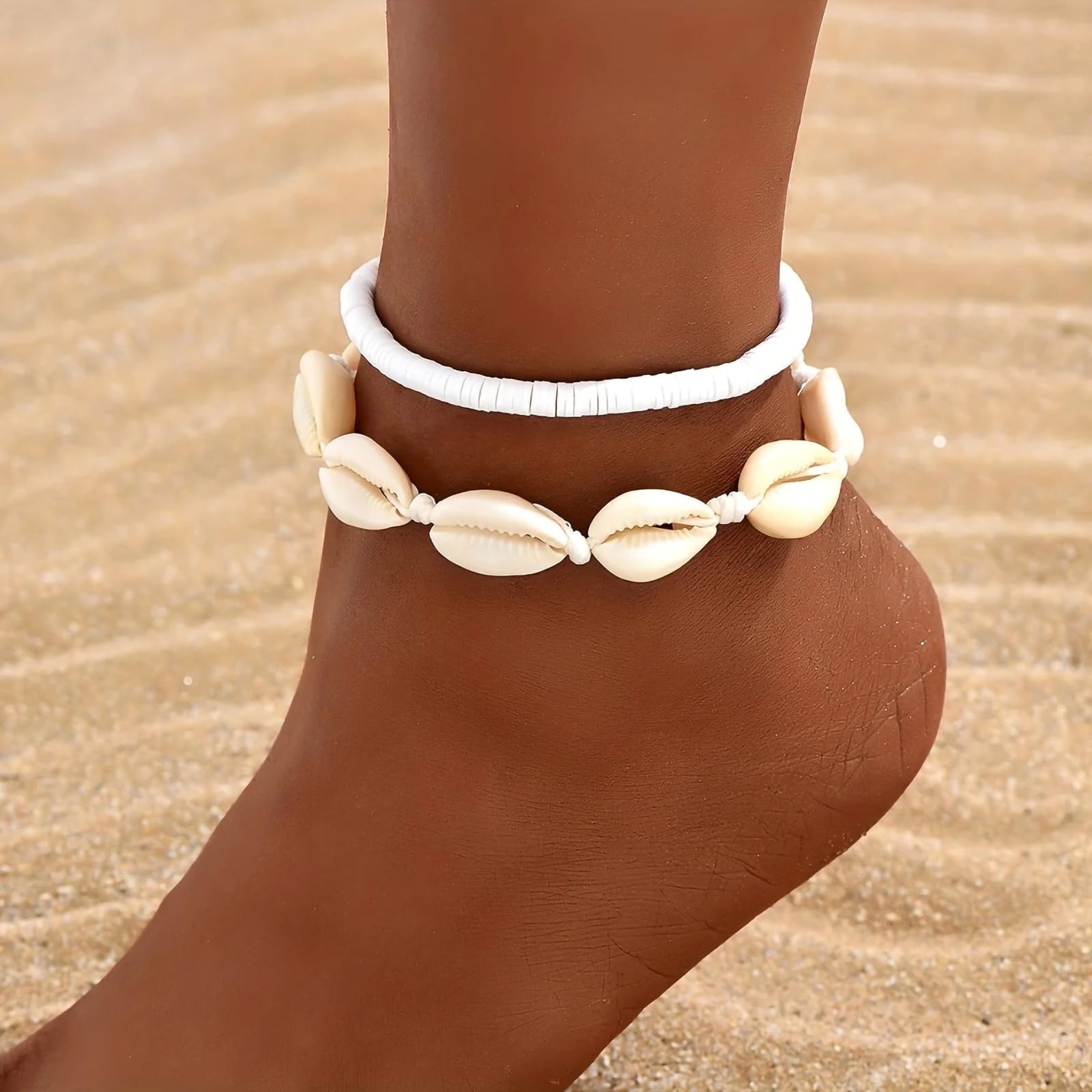 Shell Ankle Bracelet Set for Women, 14K Gold Boho Bead Adjustable Anklet, Hawaiian Beach Seashell Pearl Heart Starfish Conch Foot Jewelry Gifts - Hawaiian Flair