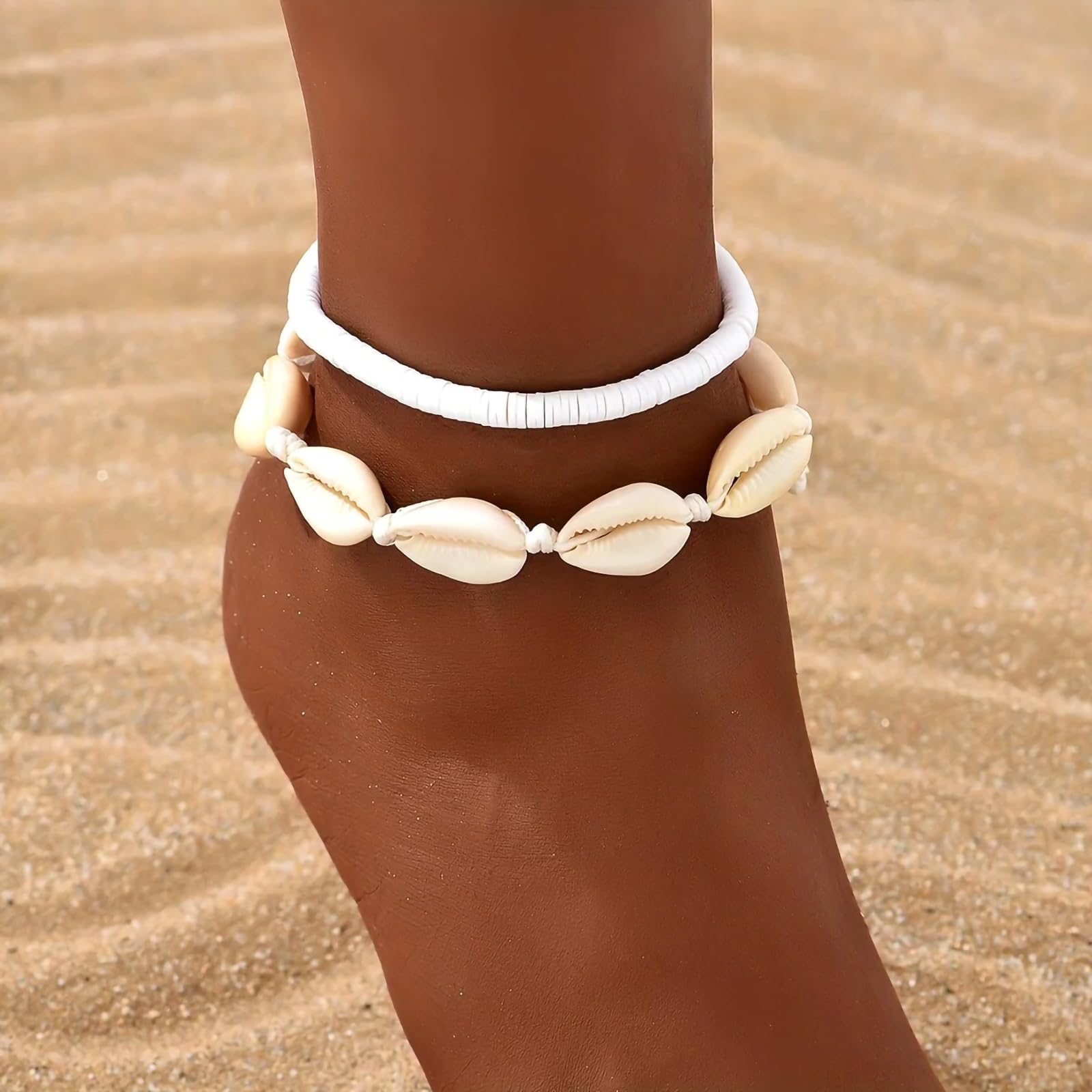 Shell Ankle Bracelet Set for Women, 14K Gold Boho Bead Adjustable Anklet, Hawaiian Beach Seashell Pearl Heart Starfish Conch Foot Jewelry Gifts - Hawaiian Flair