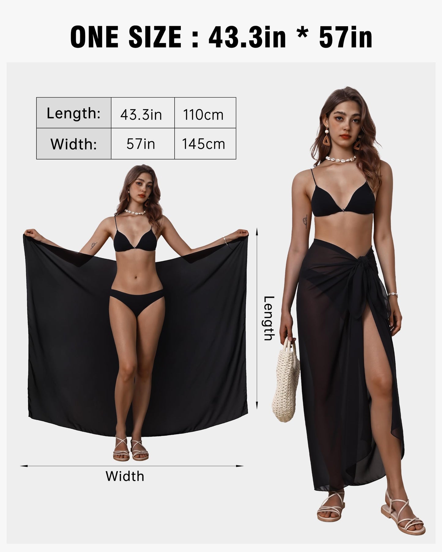 Eicolorte Womens Beach Cover Up Chiffon Sheer Bikini Beach Swimsuit Coverup Sarong Pareo Wraps for Women