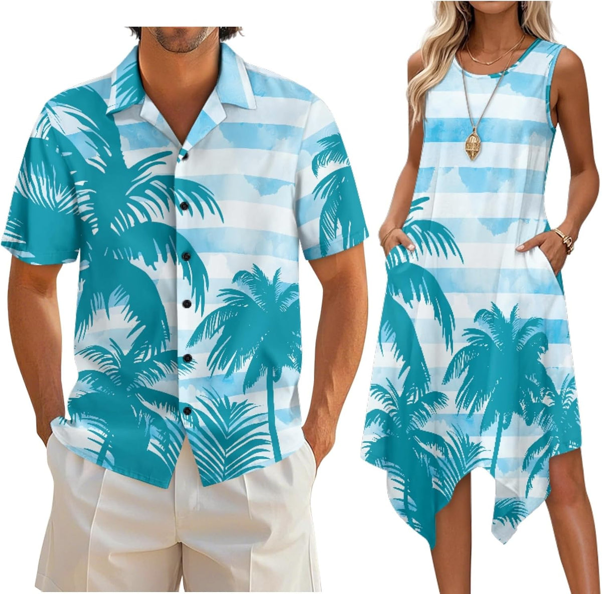 Couple Matching Outfit Hawaiian Men's Button Down Shirt Sleeveless Sundresses Dress Summer Dress for Women 2026
