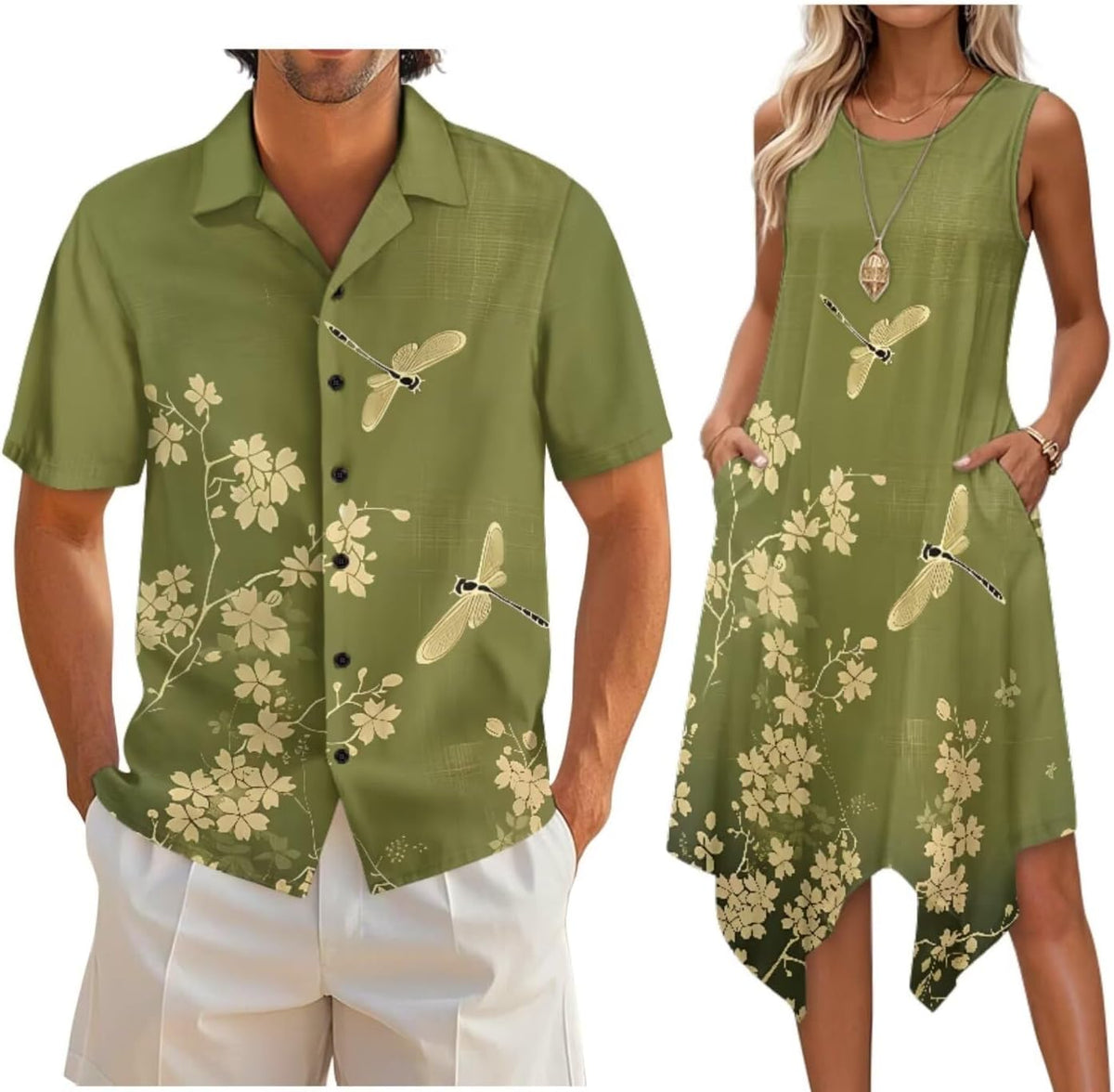 Couple Matching Outfit Hawaiian Men's Button Down Shirt Sleeveless Sundresses Dress Summer Dress for Women 2026