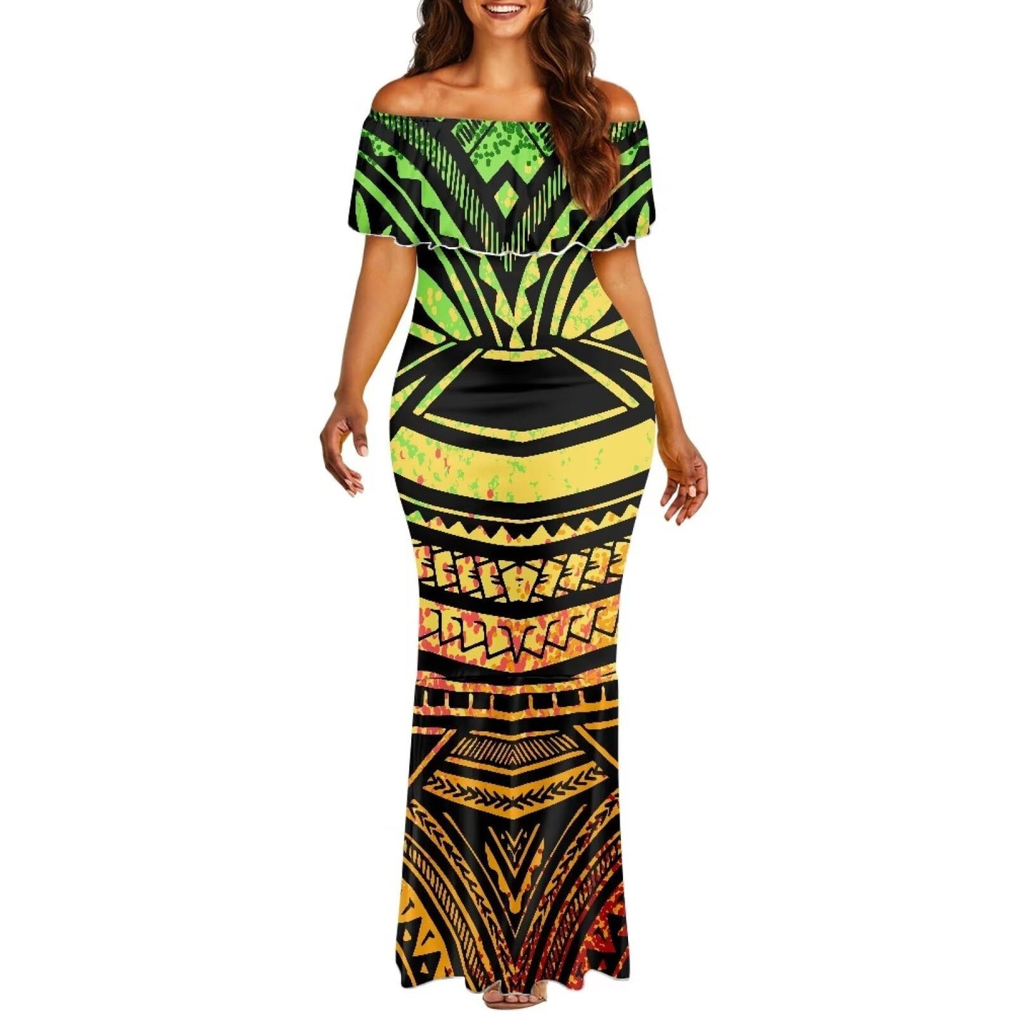 Polynesian Dresses for Women Off Shoulder Maxi Dress Puletasi Samoan Dresses S-7XL - Hawaiian Flair