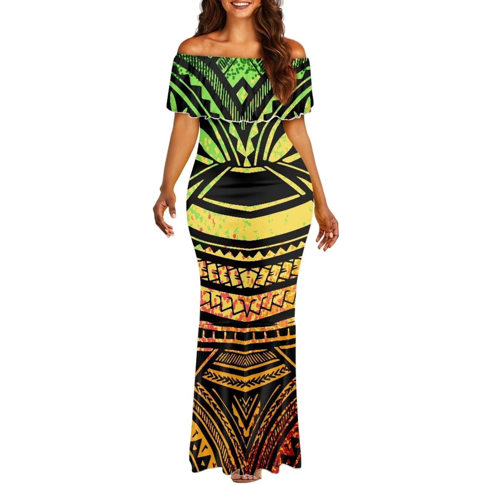 Polynesian Dresses for Women Off Shoulder Maxi Dress Puletasi Samoan Dresses S-7XL - Hawaiian Flair