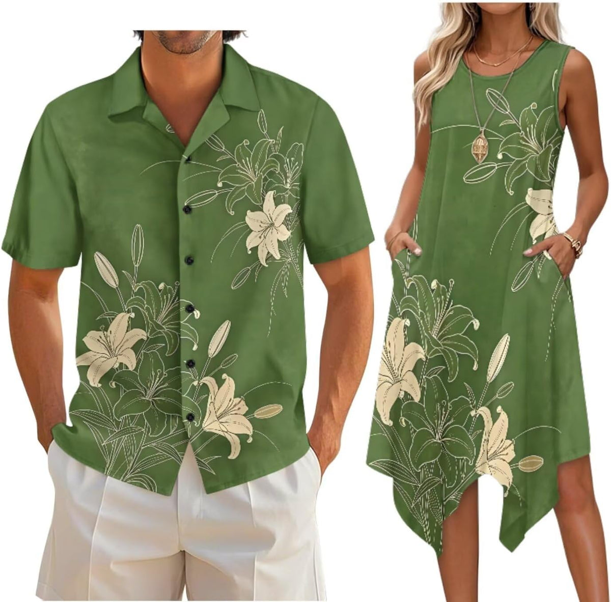 Couple Matching Outfit Hawaiian Men's Button Down Shirt Sleeveless Sundresses Dress Summer Dress for Women 2026