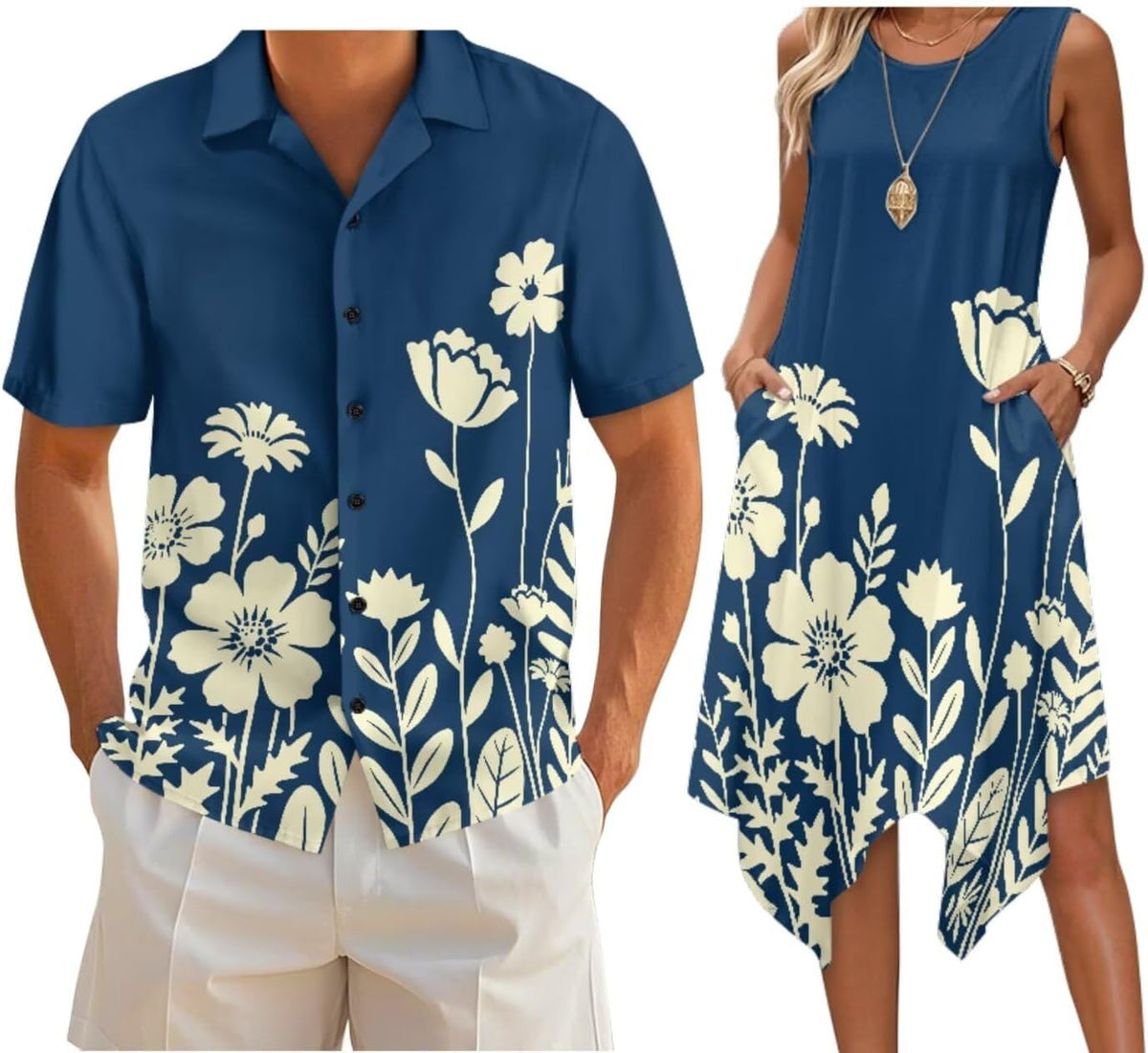 Couple Matching Outfit Hawaiian Men's Button Down Shirt Sleeveless Sundresses Dress Summer Dress for Women 2026