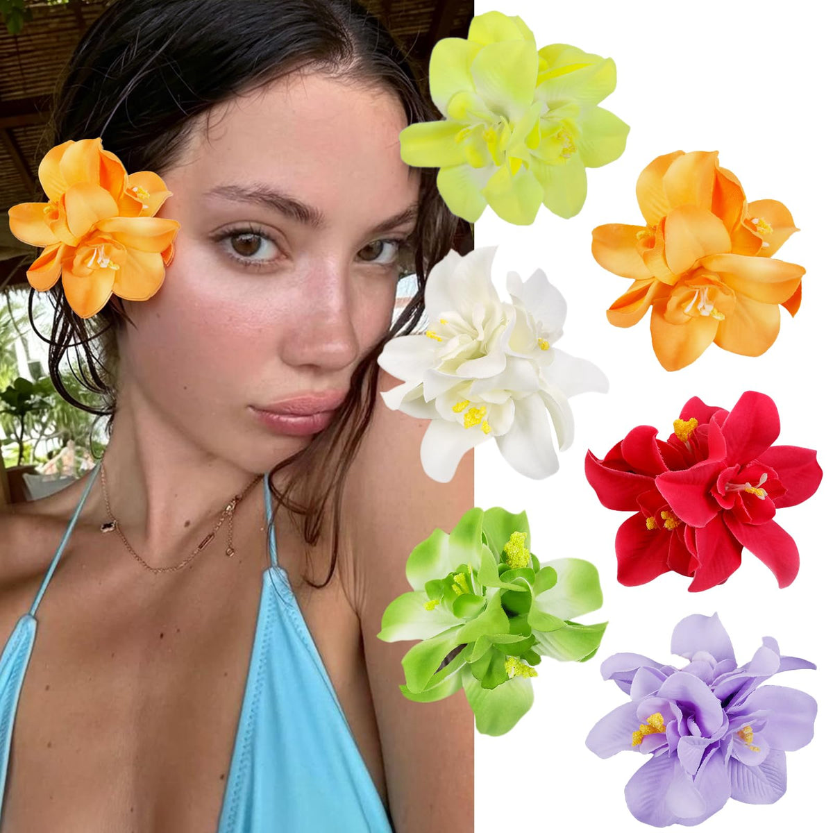 6Pcs Hawaiian Flower Hair Clips for Women, Bohemia Flower Hair Clip