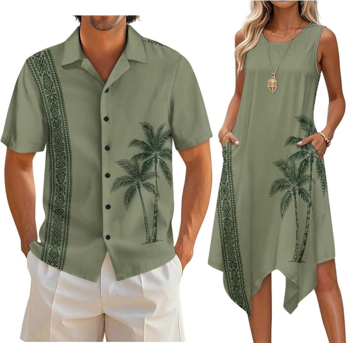 Couple Matching Outfit Hawaiian Men's Button Down Shirt Sleeveless Sundresses Dress Summer Dress for Women 2026