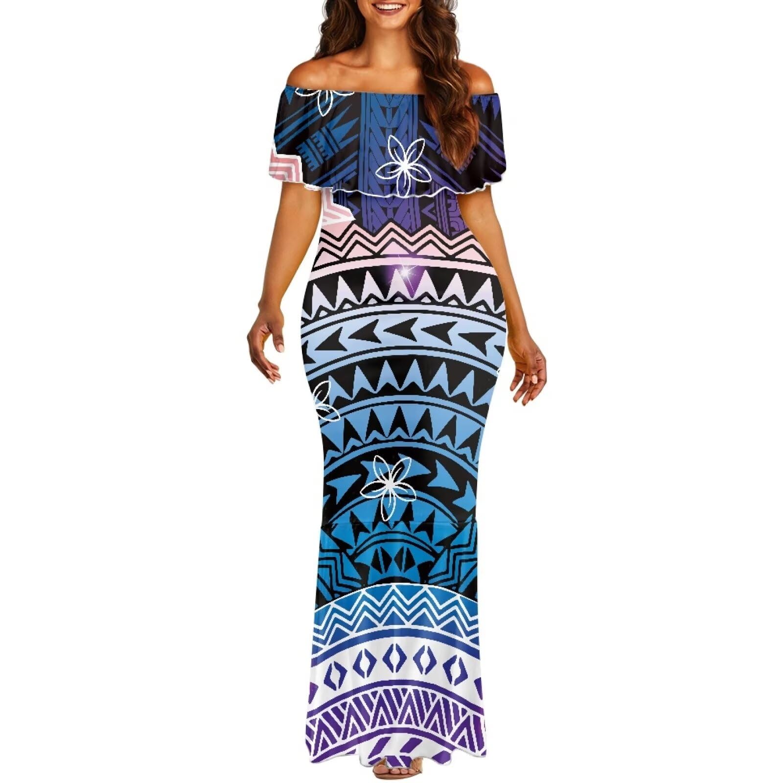 Polynesian Dresses for Women Off Shoulder Maxi Dress Puletasi Samoan Dresses S-7XL - Hawaiian Flair