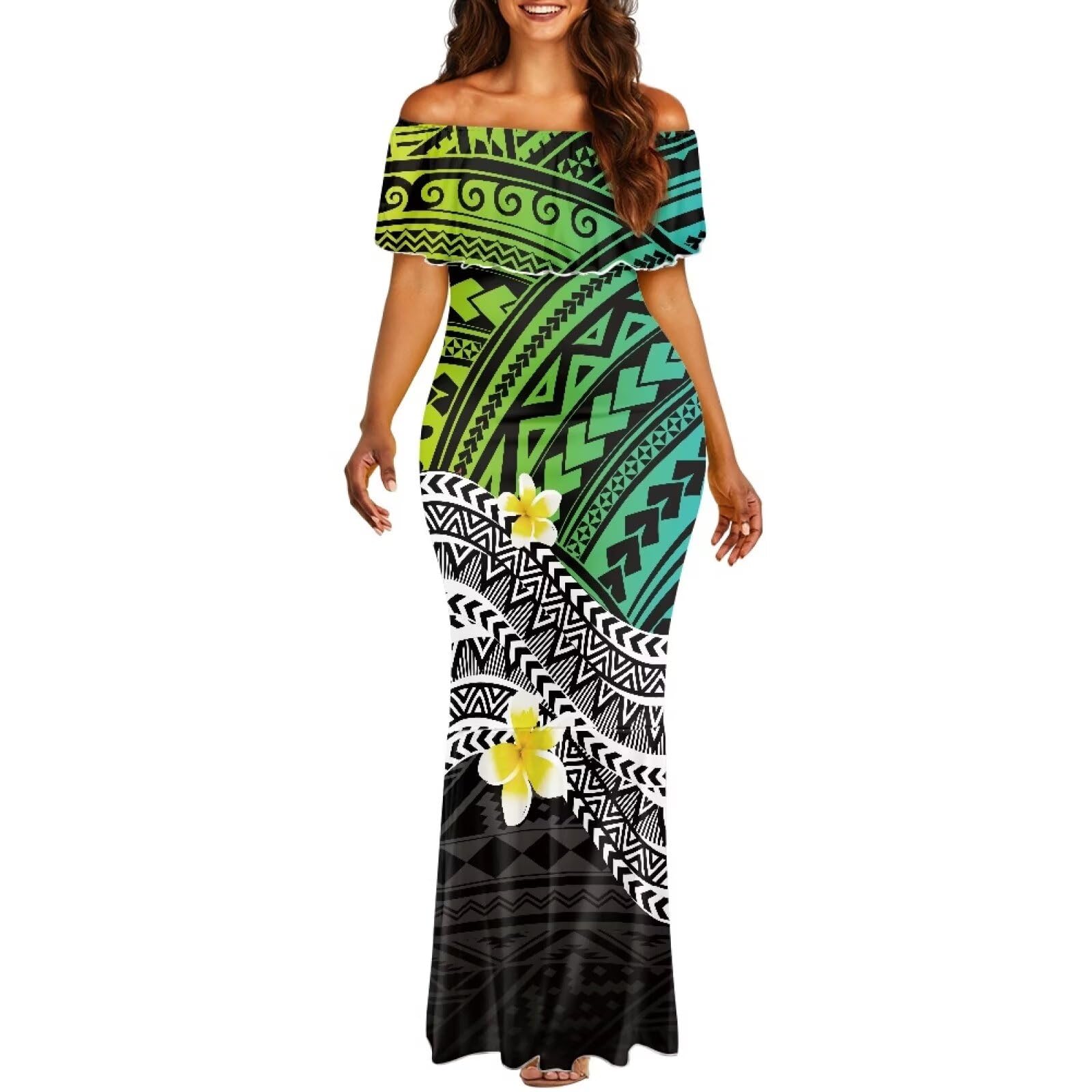Polynesian Dresses for Women Off Shoulder Maxi Dress Puletasi Samoan Dresses S-7XL - Hawaiian Flair