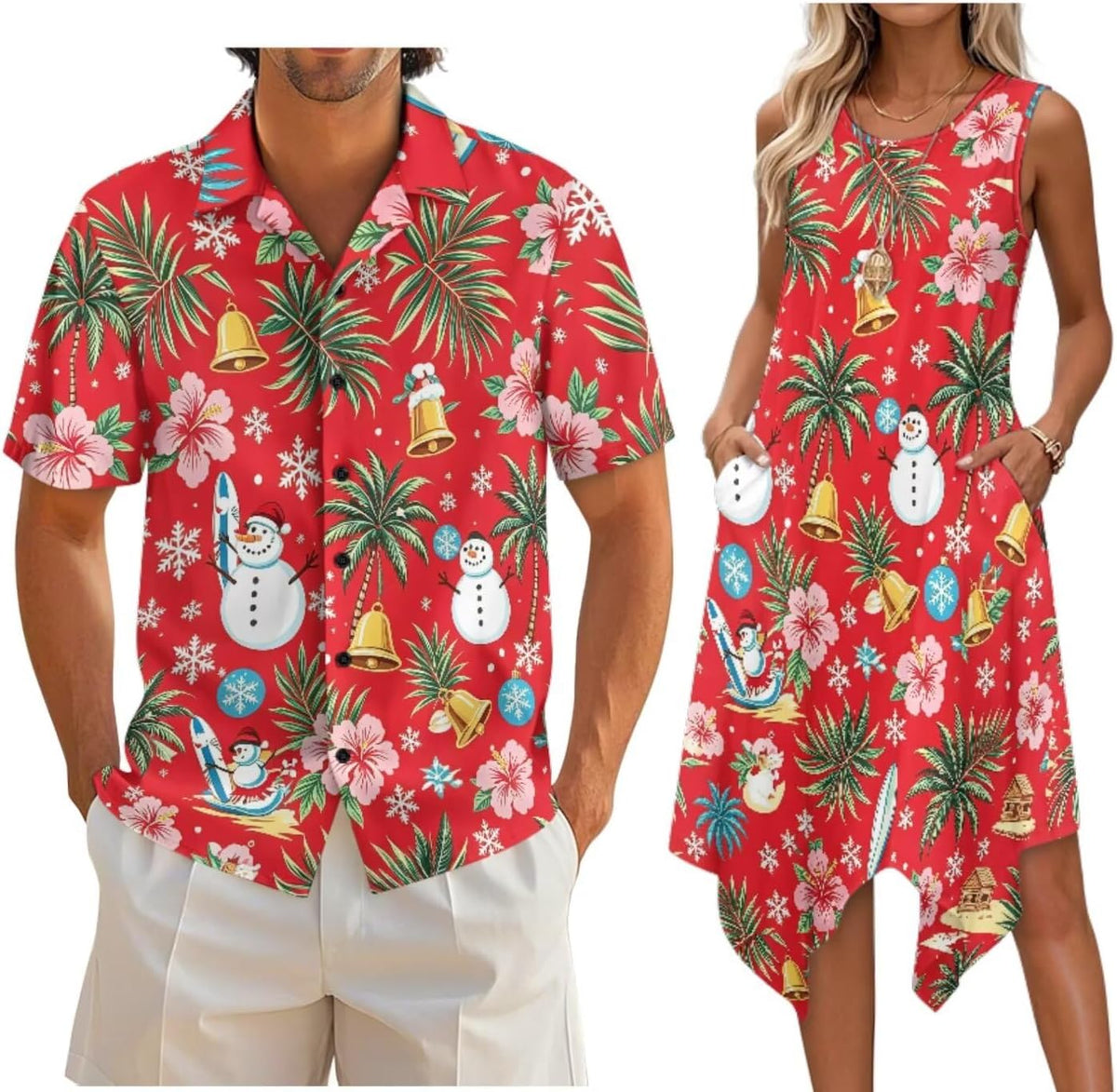 Couple Matching Outfit Hawaiian Men's Button Down Shirt Sleeveless Sundresses Dress Summer Dress for Women 2026