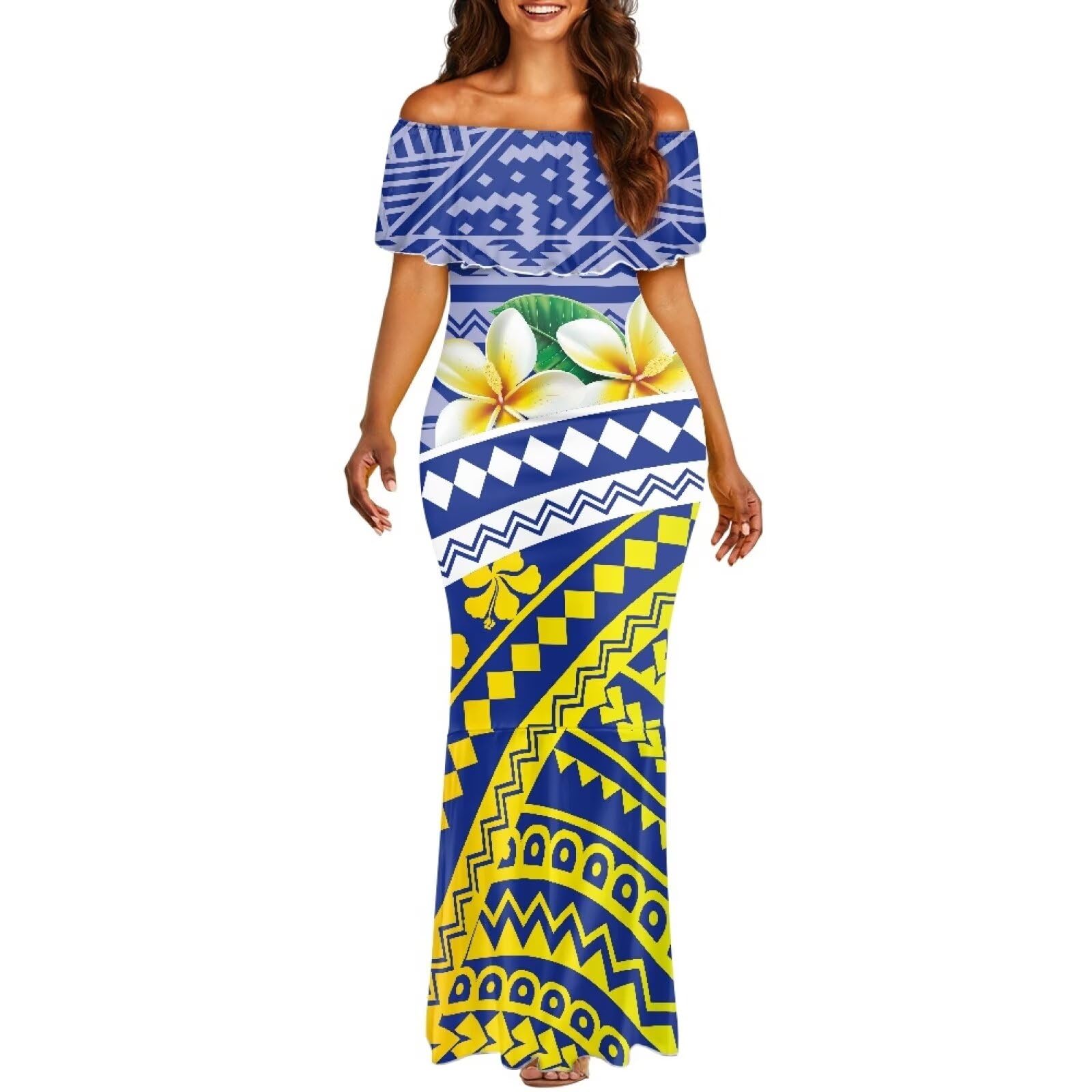 Polynesian Dresses for Women Off Shoulder Maxi Dress Puletasi Samoan Dresses S-7XL - Hawaiian Flair
