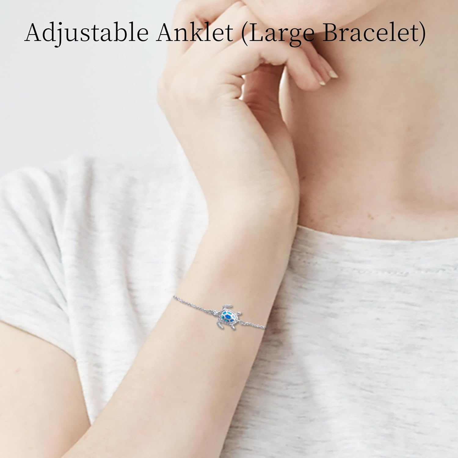 Blue Opal Sea Turtle Ankle Sterling Silver Anklet Fine Jewelry for Women Gifts 4 Level Adjustable Anklet (Large Bracelet) - Hawaiian Flair