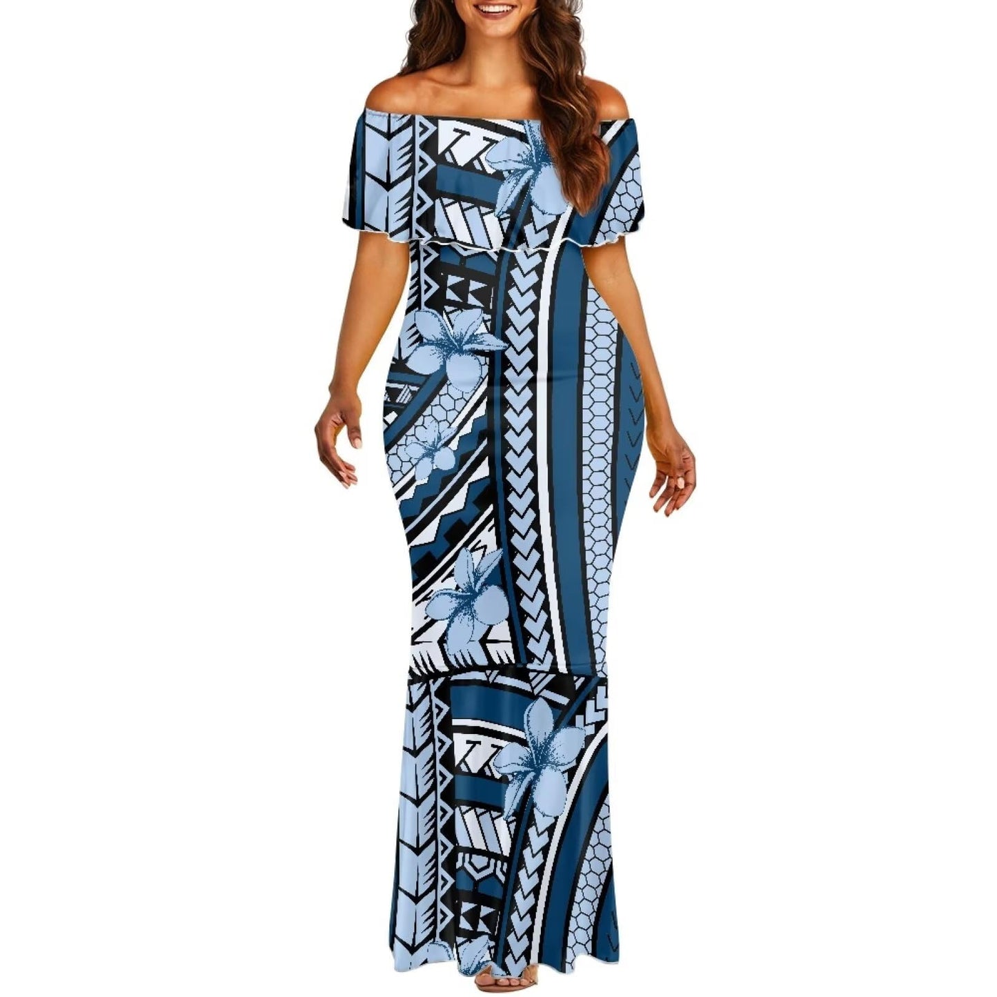 Polynesian Dresses for Women Off Shoulder Maxi Dress Puletasi Samoan Dresses S-7XL - Hawaiian Flair