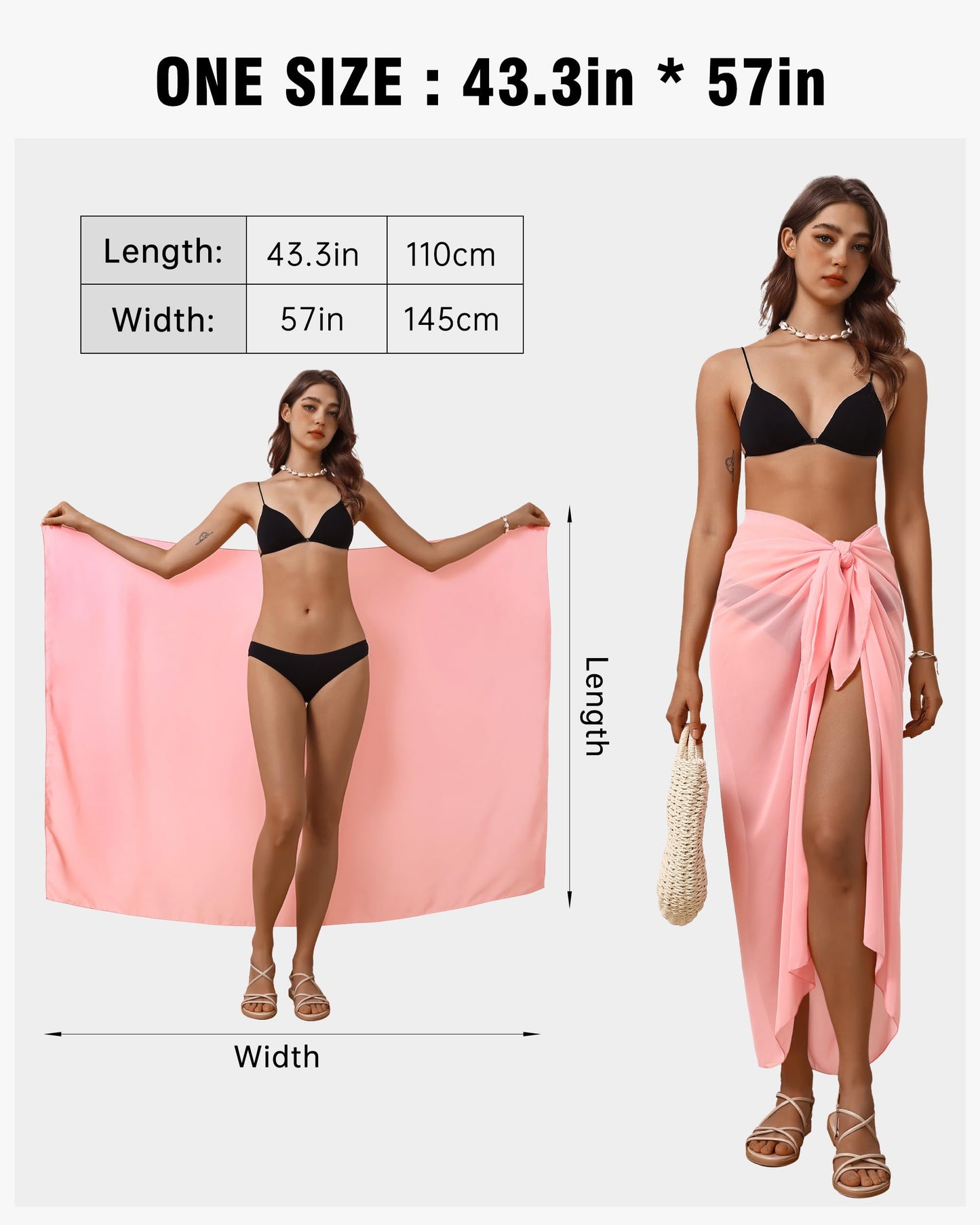 Eicolorte Womens Beach Cover Up Chiffon Sheer Bikini Beach Swimsuit Coverup Sarong Pareo Wraps for Women