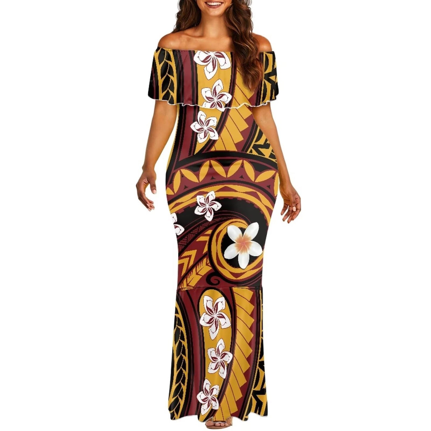 Polynesian Dresses for Women Off Shoulder Maxi Dress Puletasi Samoan Dresses S-7XL - Hawaiian Flair