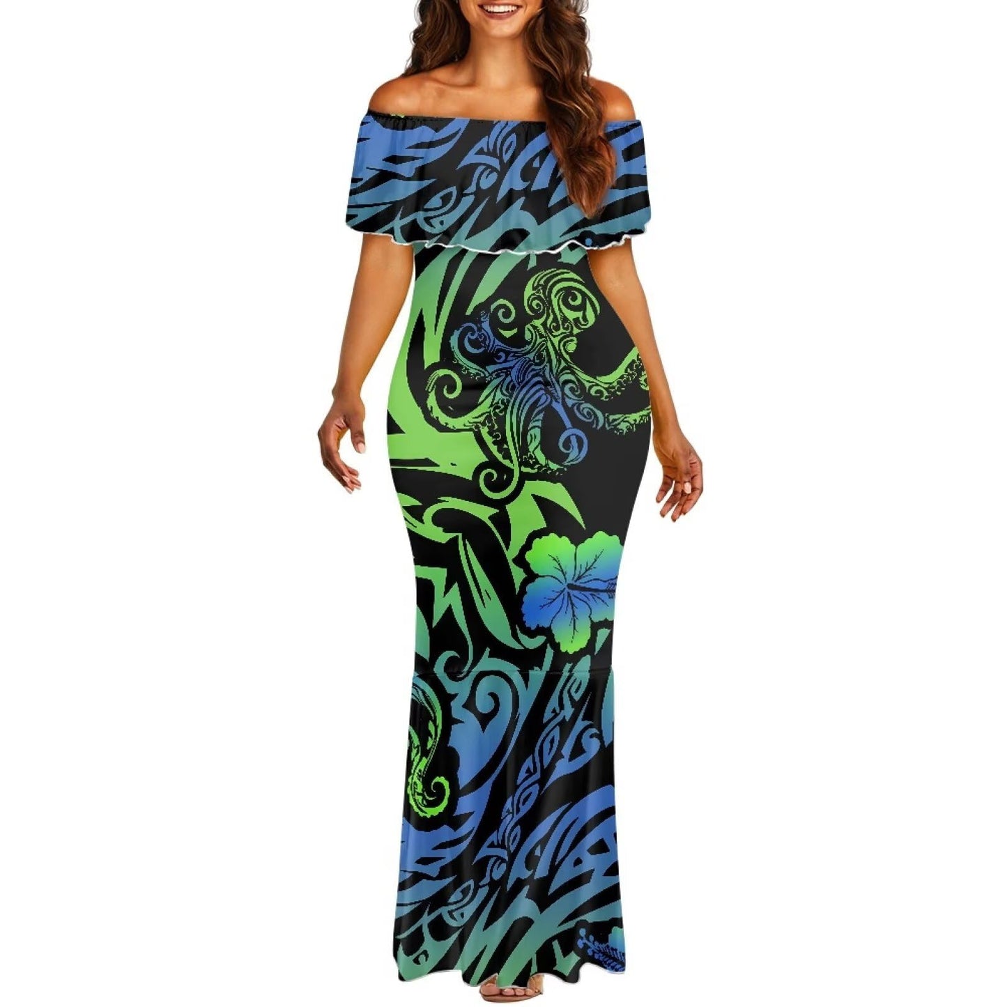 Polynesian Dresses for Women Off Shoulder Maxi Dress Puletasi Samoan Dresses S-7XL - Hawaiian Flair