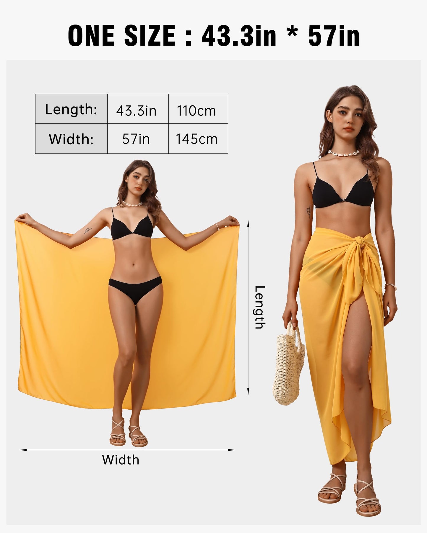 Eicolorte Womens Beach Cover Up Chiffon Sheer Bikini Beach Swimsuit Coverup Sarong Pareo Wraps for Women