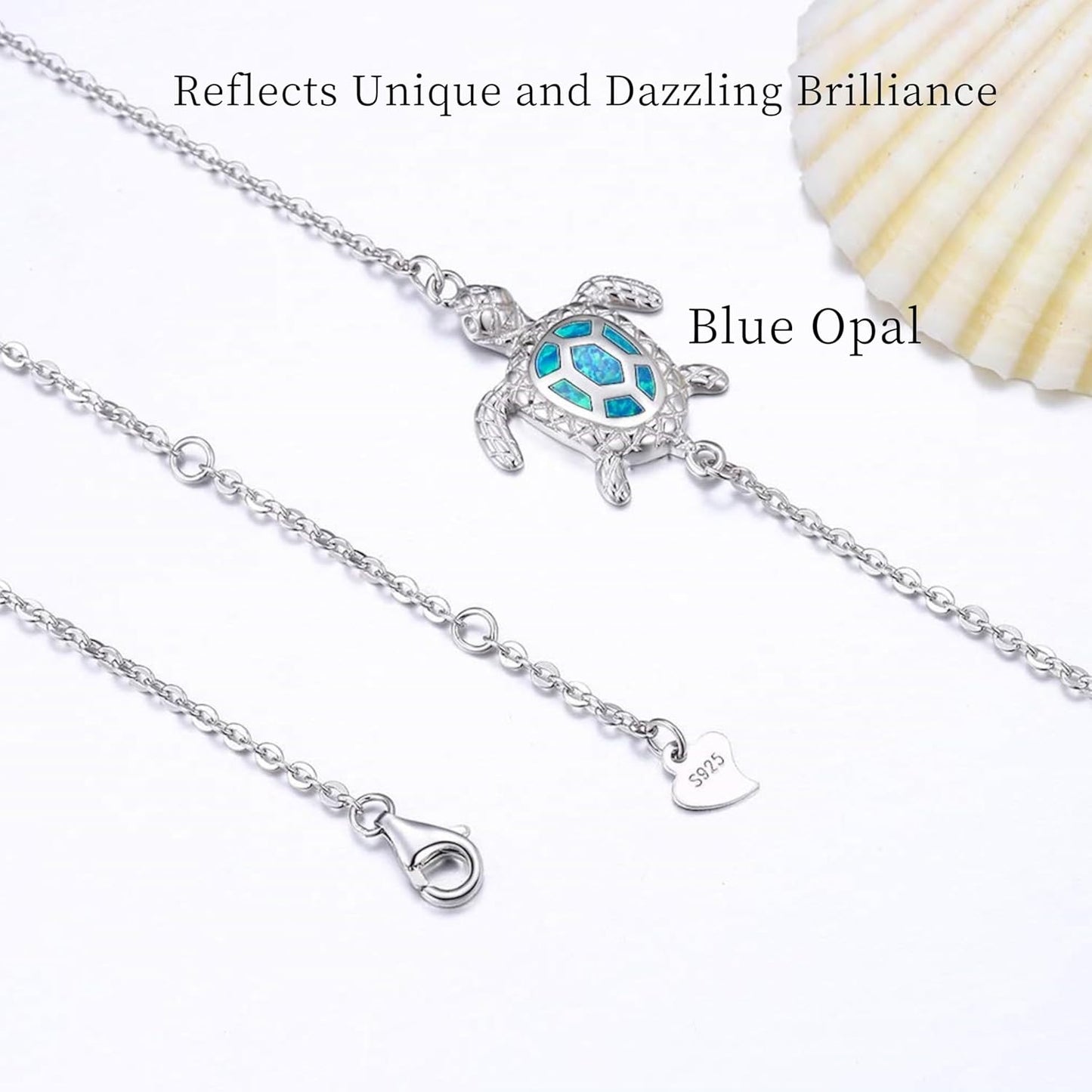Blue Opal Sea Turtle Ankle Sterling Silver Anklet Fine Jewelry for Women Gifts 4 Level Adjustable Anklet (Large Bracelet) - Hawaiian Flair