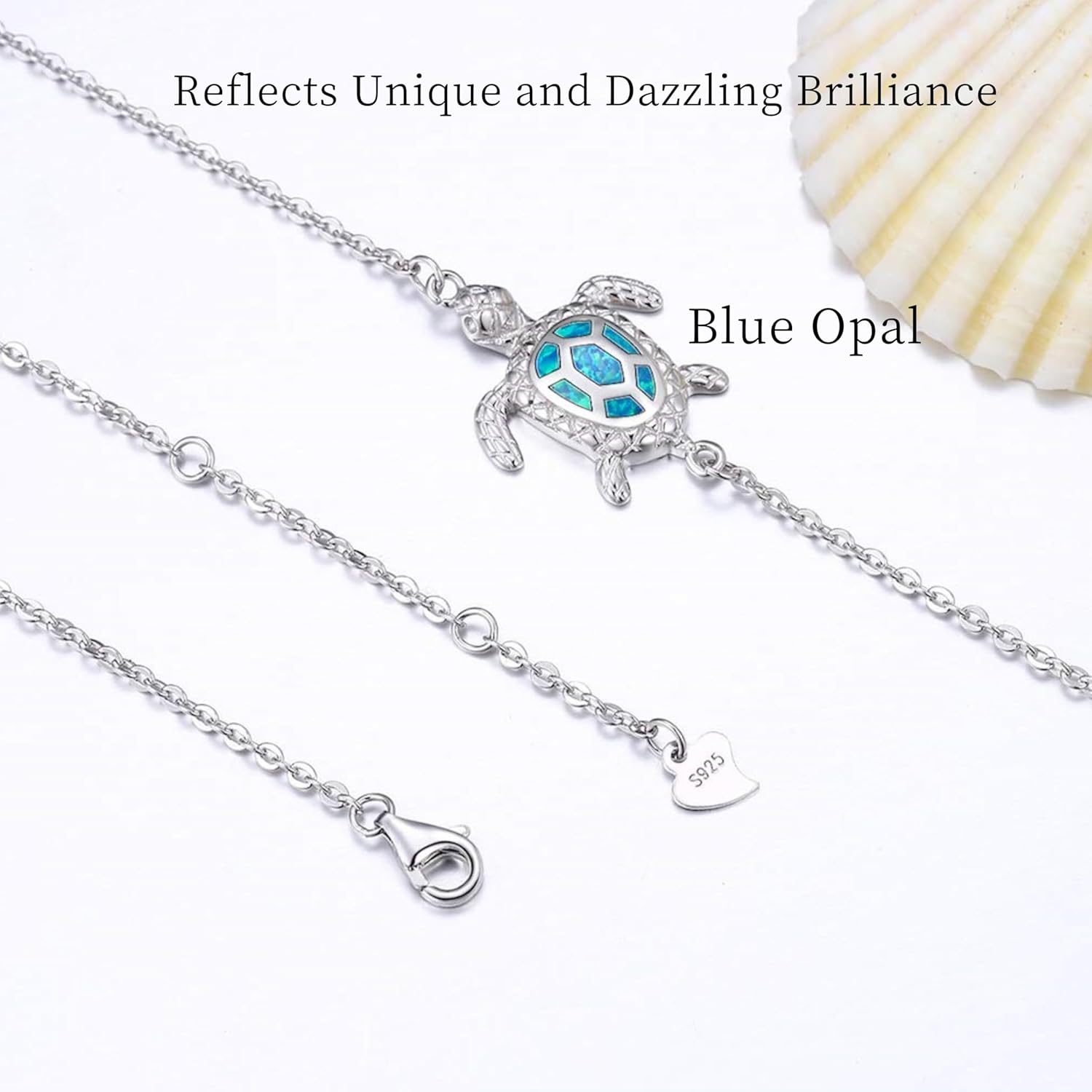 Blue Opal Sea Turtle Ankle Sterling Silver Anklet Fine Jewelry for Women Gifts 4 Level Adjustable Anklet (Large Bracelet) - Hawaiian Flair