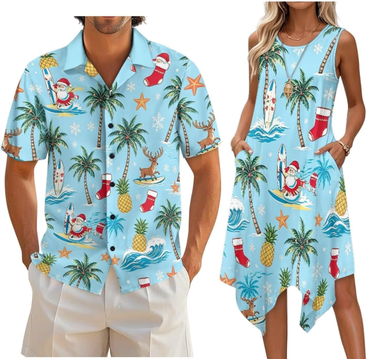 Couple Matching Outfit Hawaiian Men's Button Down Shirt Sleeveless Sundresses Dress Summer Dress for Women 2026