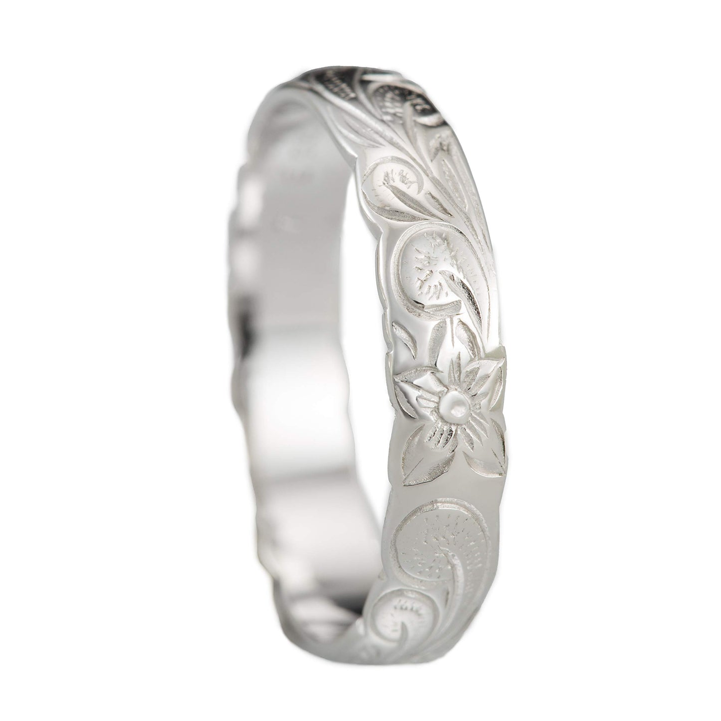 Aloha Jewelry Company 925 Sterling Silver 4mm Hawaiian Princess Plumeria Flower Scroll Ring Stackable Wedding Engagement Band, Nickel Free Hypoallergenic for Sensitive Skin, Gift Box Included
