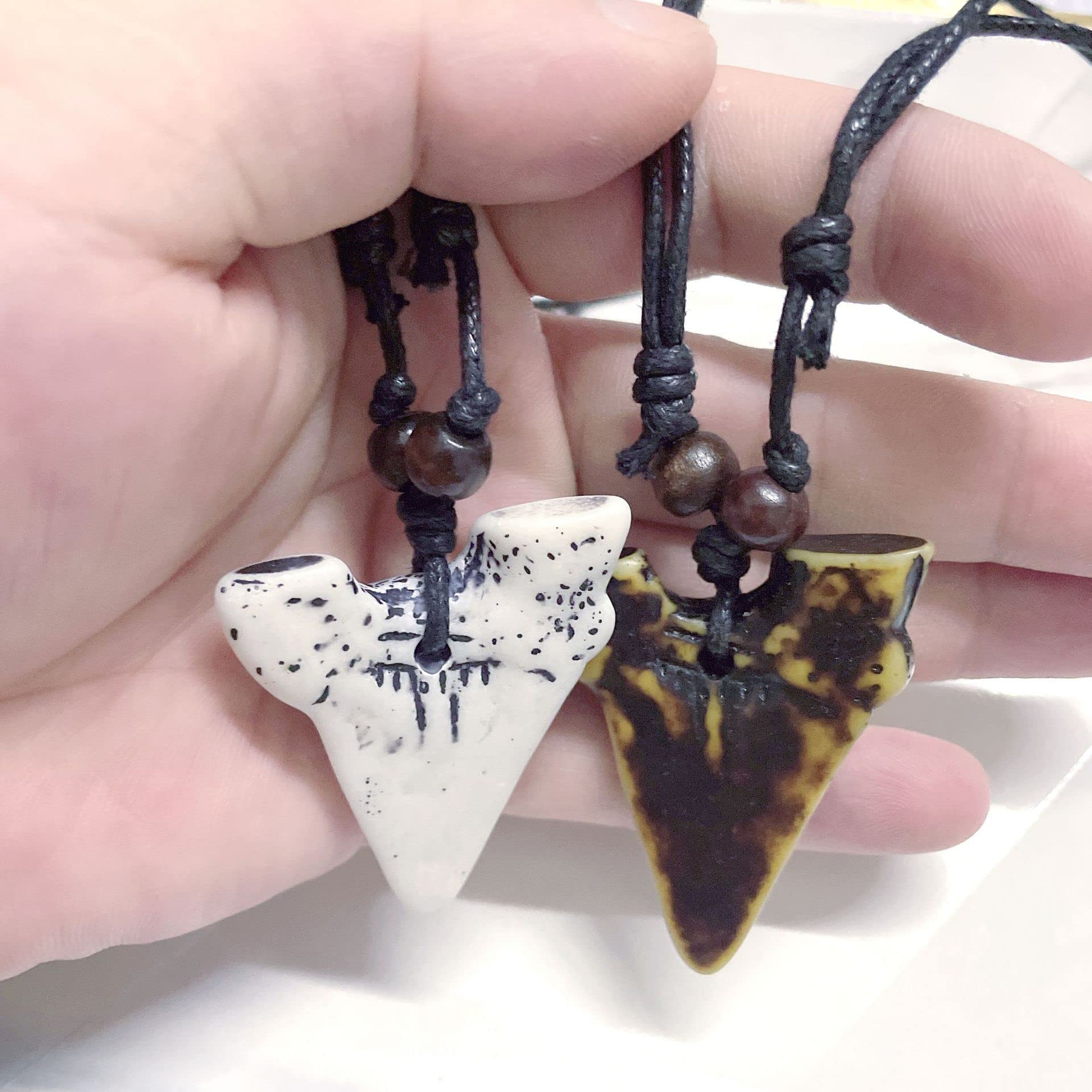 2PCS Hawaiian Protection Amulet Lucky Pendant Necklace Vintage Tiki Fish Hook Turtles Tortoise Shark Wolf Tooth Caved Satue Adjustable Rope Chain Necklaces for Men Women - Hawaiian Flair