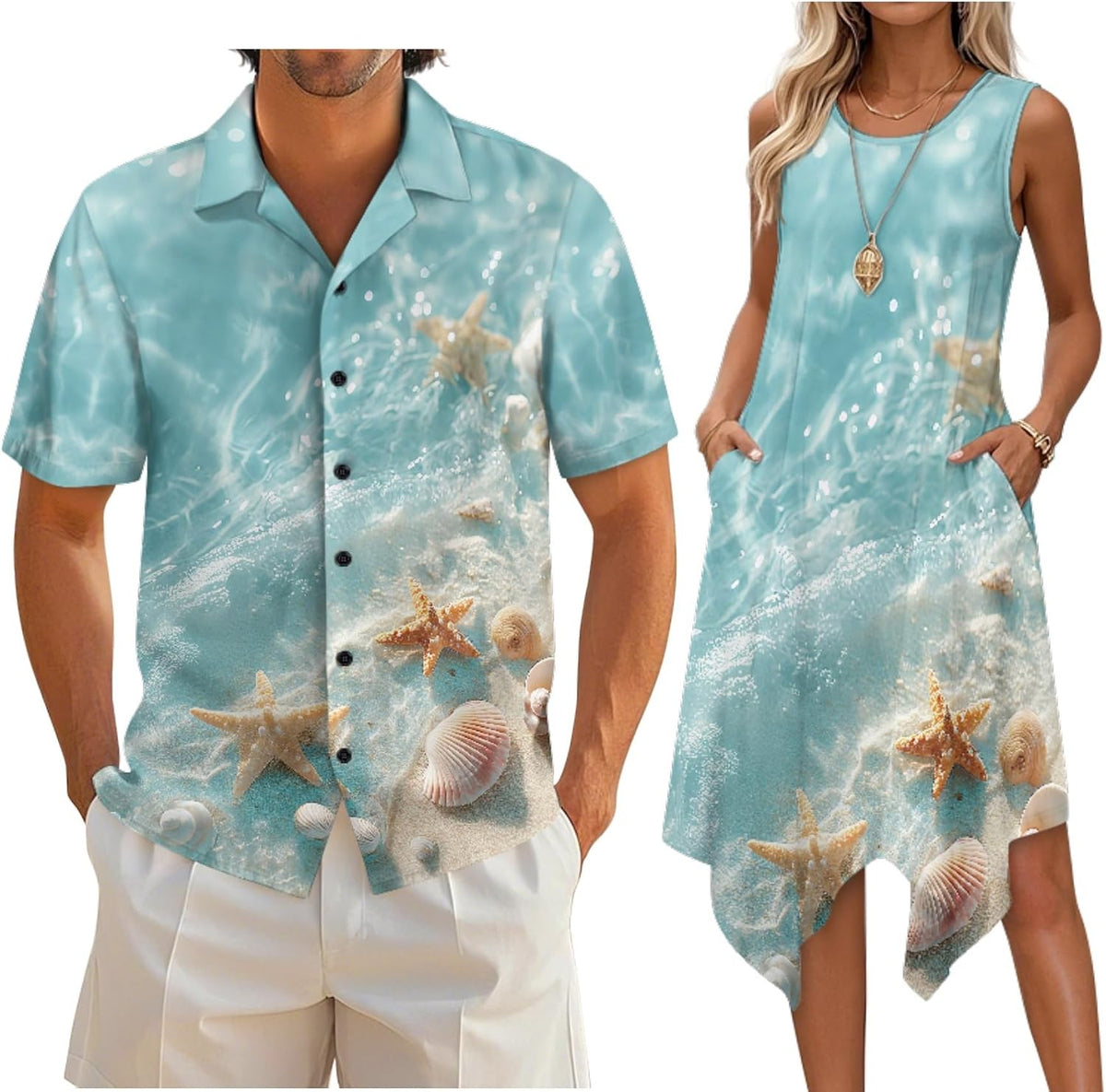Couple Matching Outfit Hawaiian Men's Button Down Shirt Sleeveless Sundresses Dress Summer Dress for Women 2026