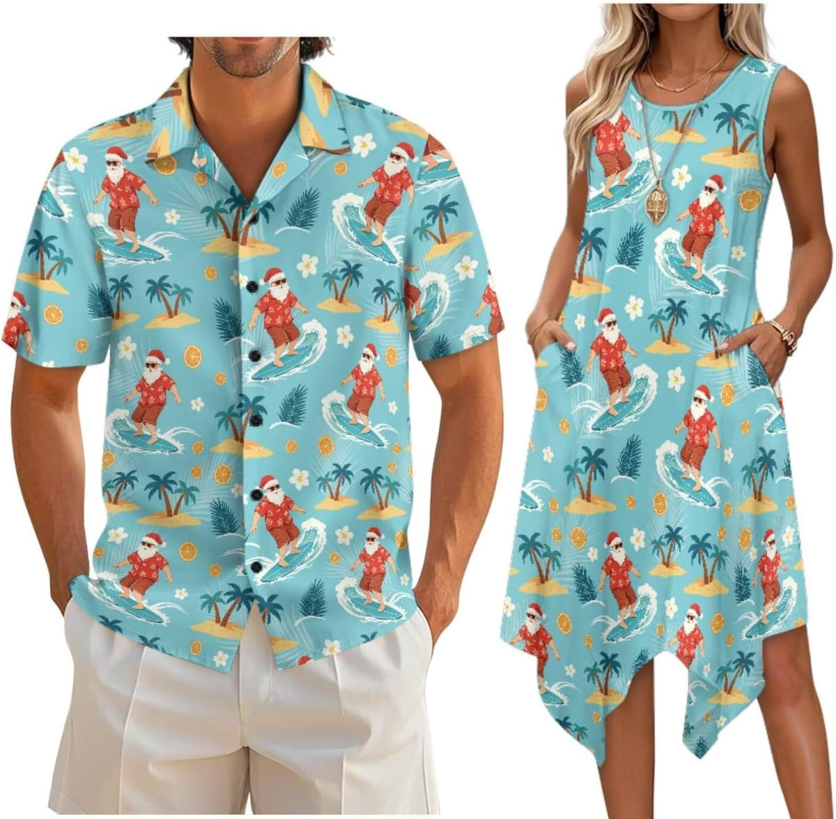 Couple Matching Outfit Hawaiian Men's Button Down Shirt Sleeveless Sundresses Dress Summer Dress for Women 2026