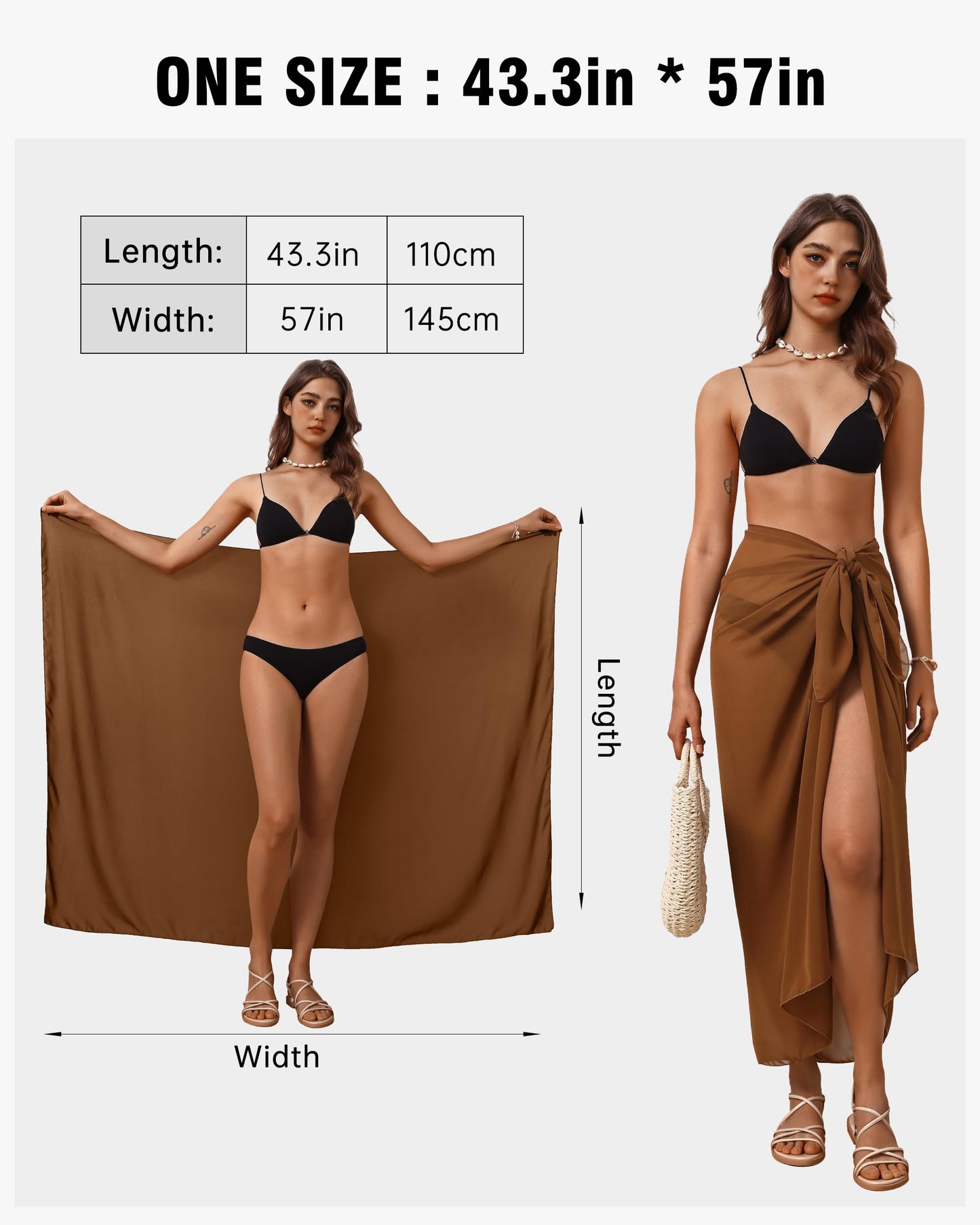 Eicolorte Womens Beach Cover Up Chiffon Sheer Bikini Beach Swimsuit Coverup Sarong Pareo Wraps for Women