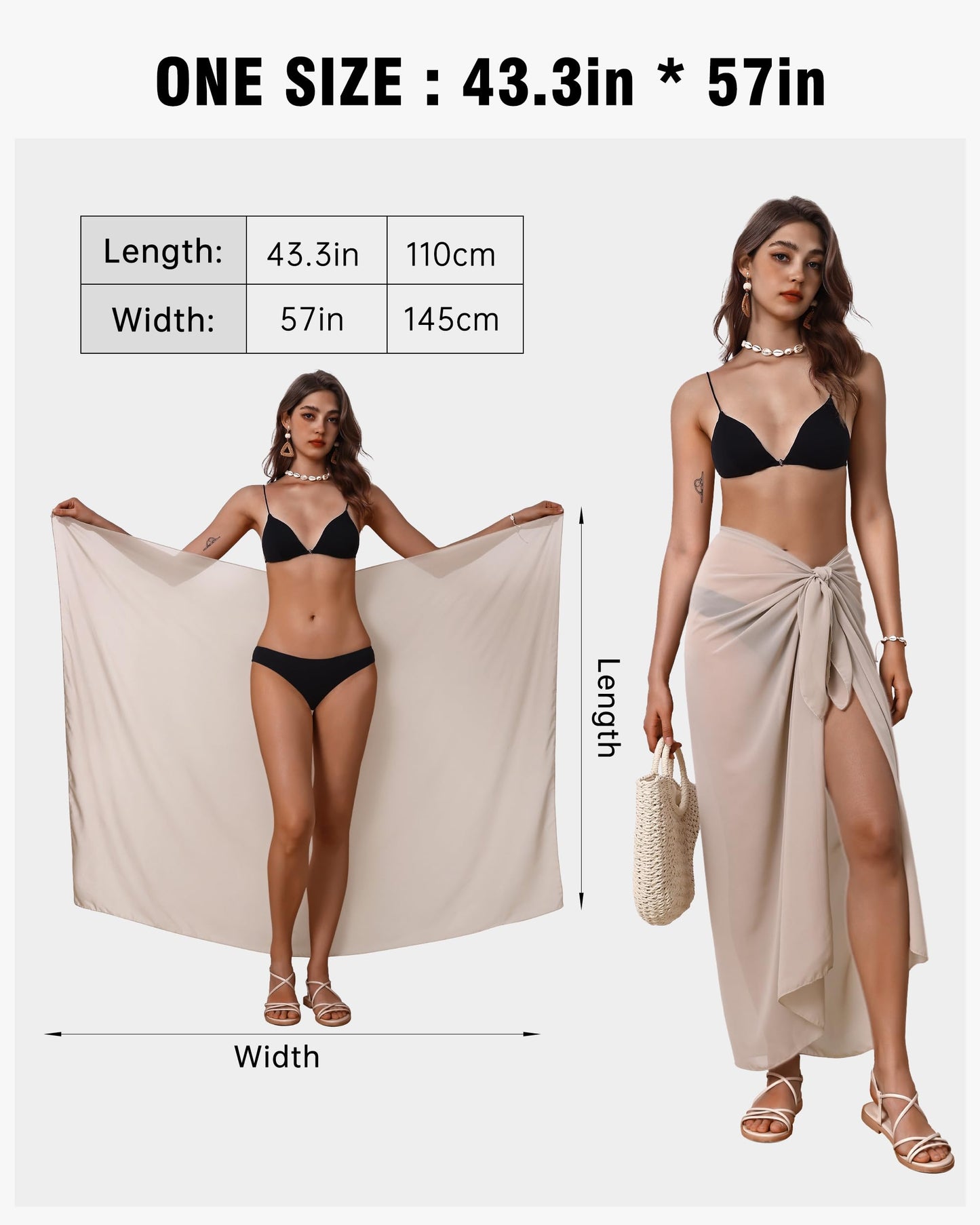 Eicolorte Womens Beach Cover Up Chiffon Sheer Bikini Beach Swimsuit Coverup Sarong Pareo Wraps for Women