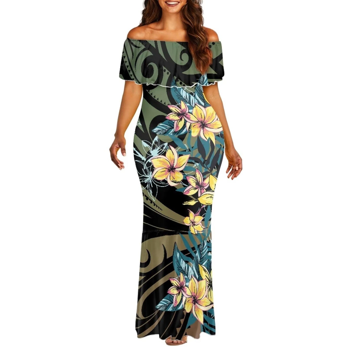 Polynesian Dresses for Women Off Shoulder Maxi Dress Puletasi Samoan Dresses S-7XL - Hawaiian Flair