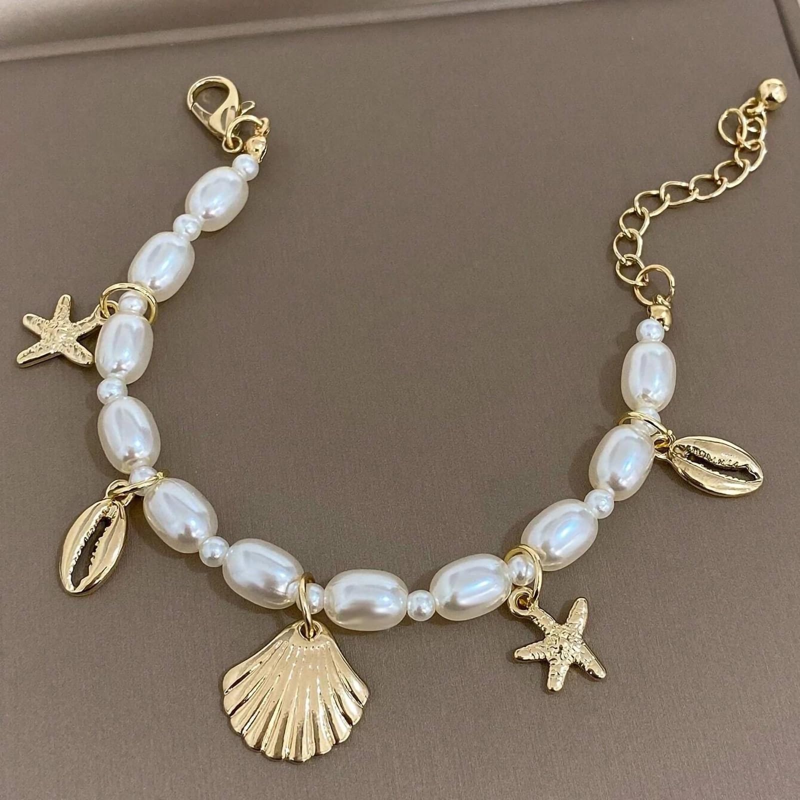 Shell Ankle Bracelet Set for Women, 14K Gold Boho Bead Adjustable Anklet, Hawaiian Beach Seashell Pearl Heart Starfish Conch Foot Jewelry Gifts - Hawaiian Flair