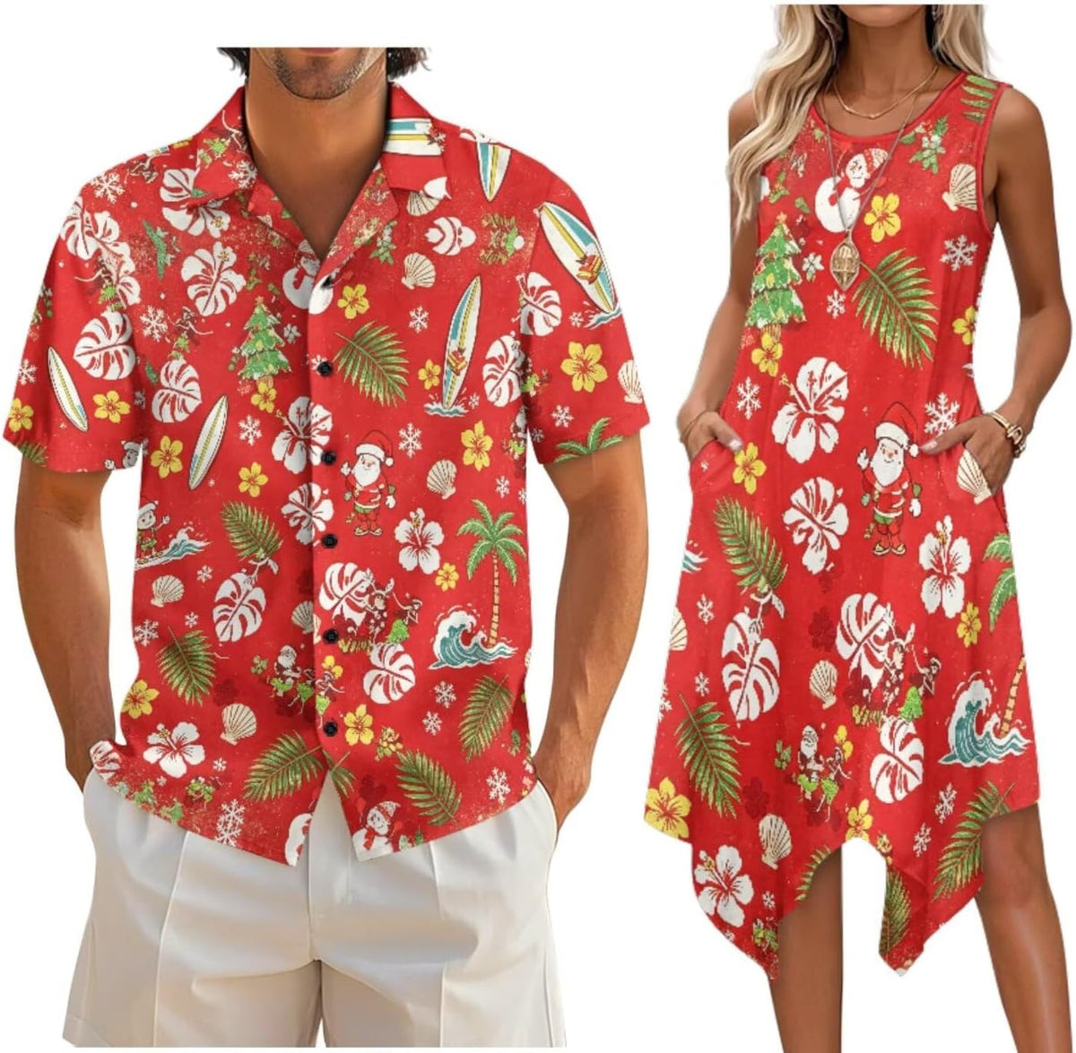 Couple Matching Outfit Hawaiian Men's Button Down Shirt Sleeveless Sundresses Dress Summer Dress for Women 2026