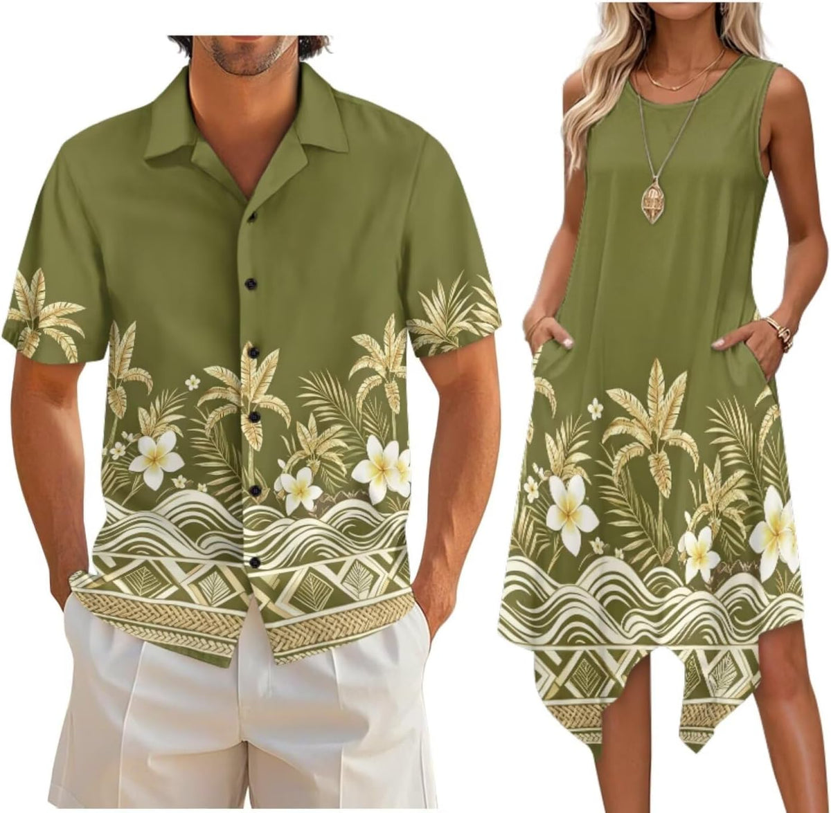 Couple Matching Outfit Hawaiian Men's Button Down Shirt Sleeveless Sundresses Dress Summer Dress for Women 2026